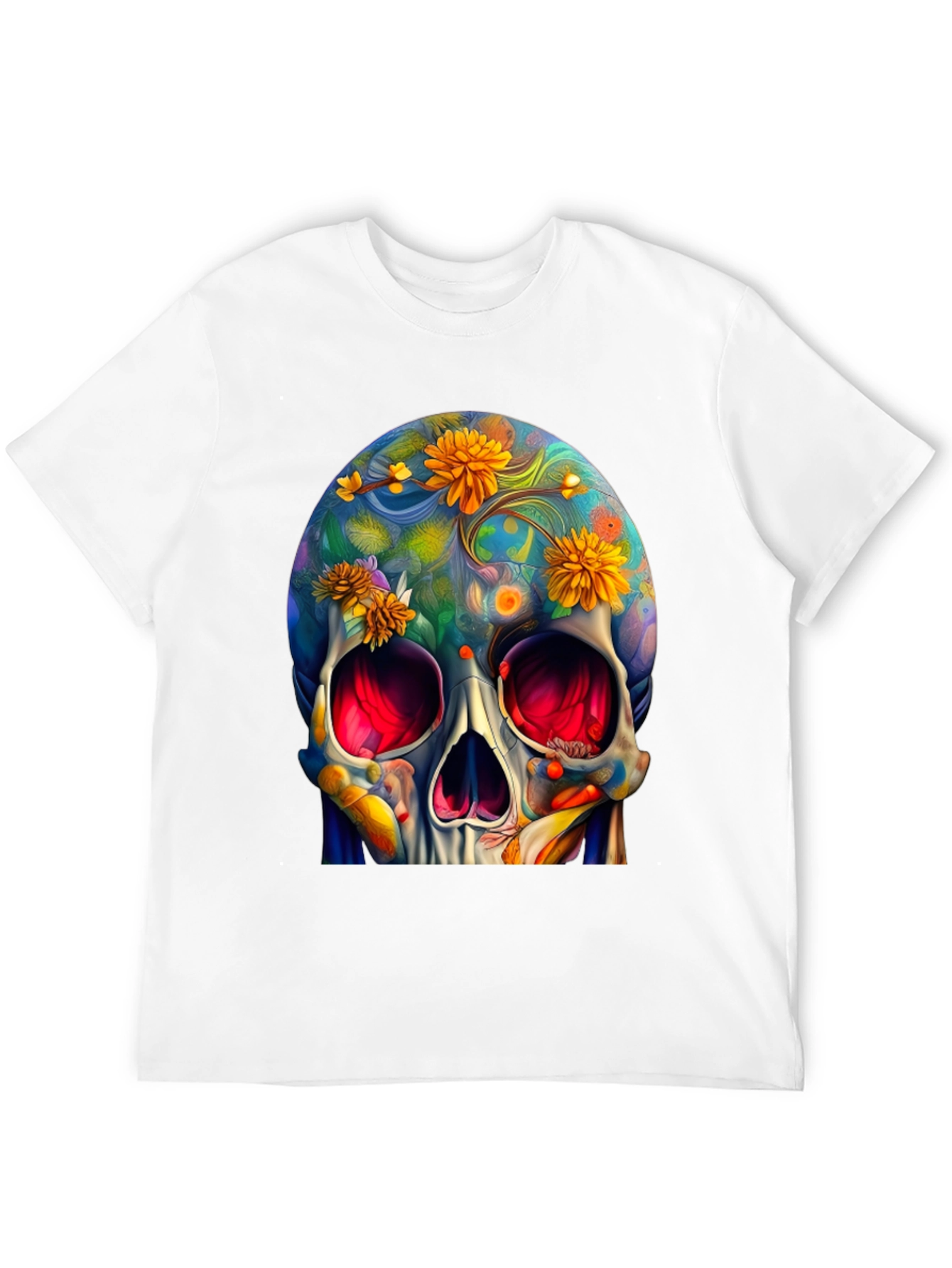 Black Floral Skull Graphic Tee - Unique Art Design view 12