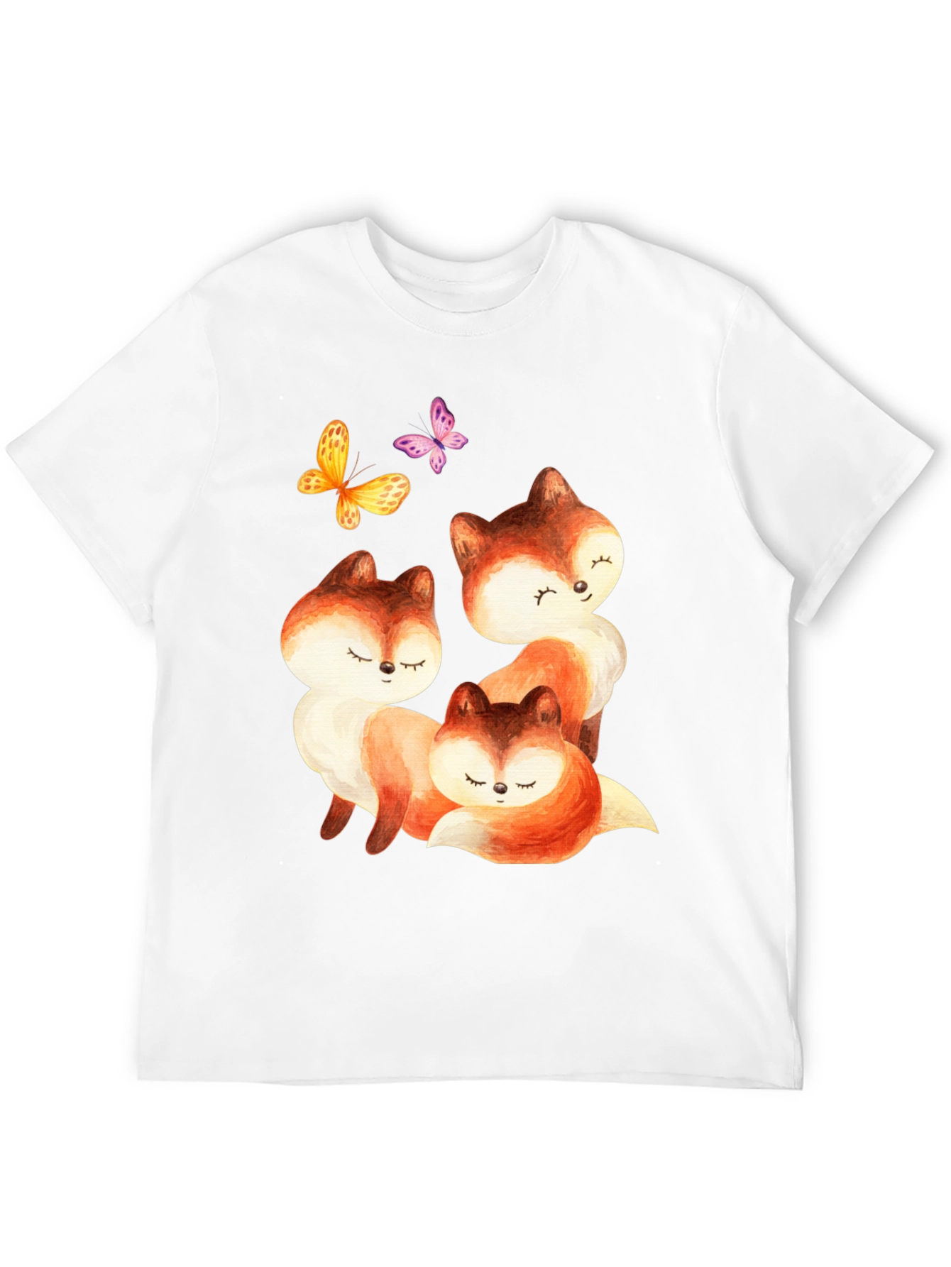 Black Cute Fox & Butterfly Graphic Tee view 12