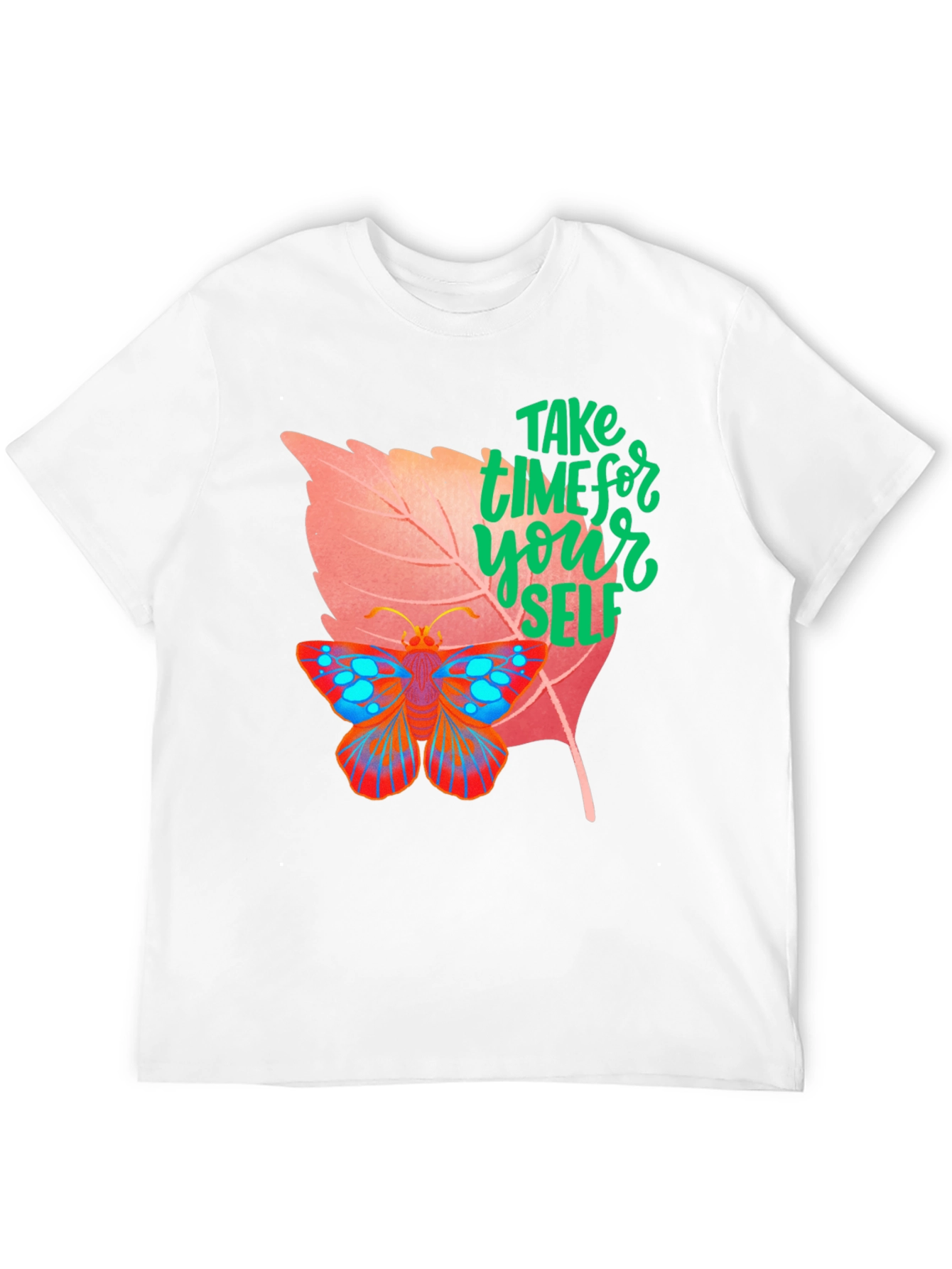 Black Take Time for Yourself T-Shirt Butterfly & Leaf Design view 12
