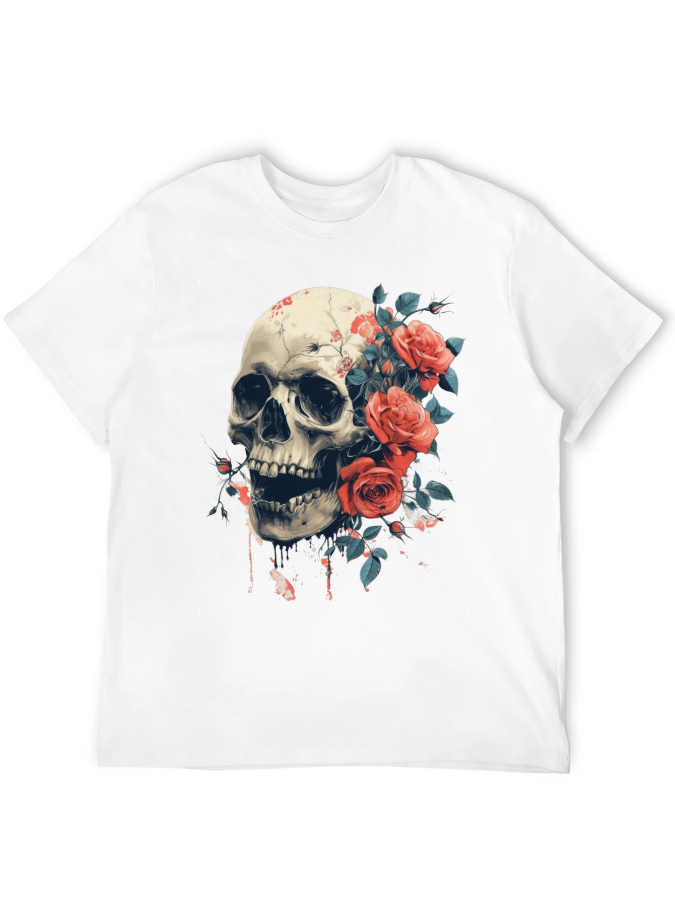 Black Skull & Roses Graphic Tee - Bold Gothic Style view 12