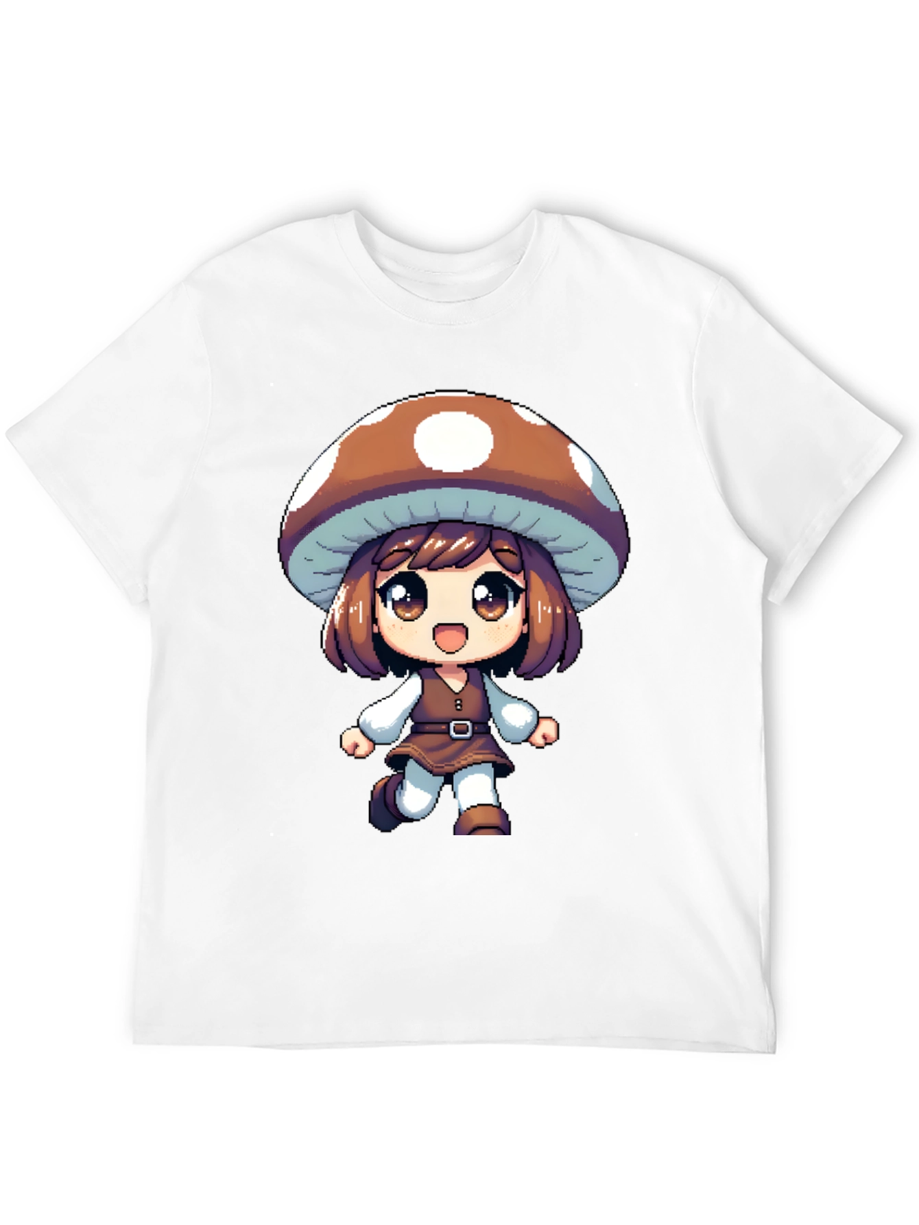 Black Mushroom Girl Black T-Shirt Anime Pixel Art view 12