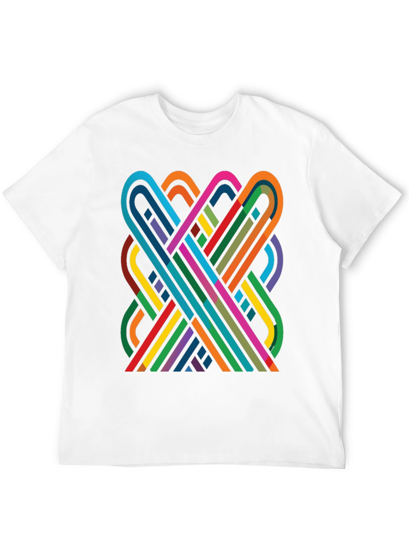 Black Geometric Ribbon Design Black Cotton T-Shirt view 12