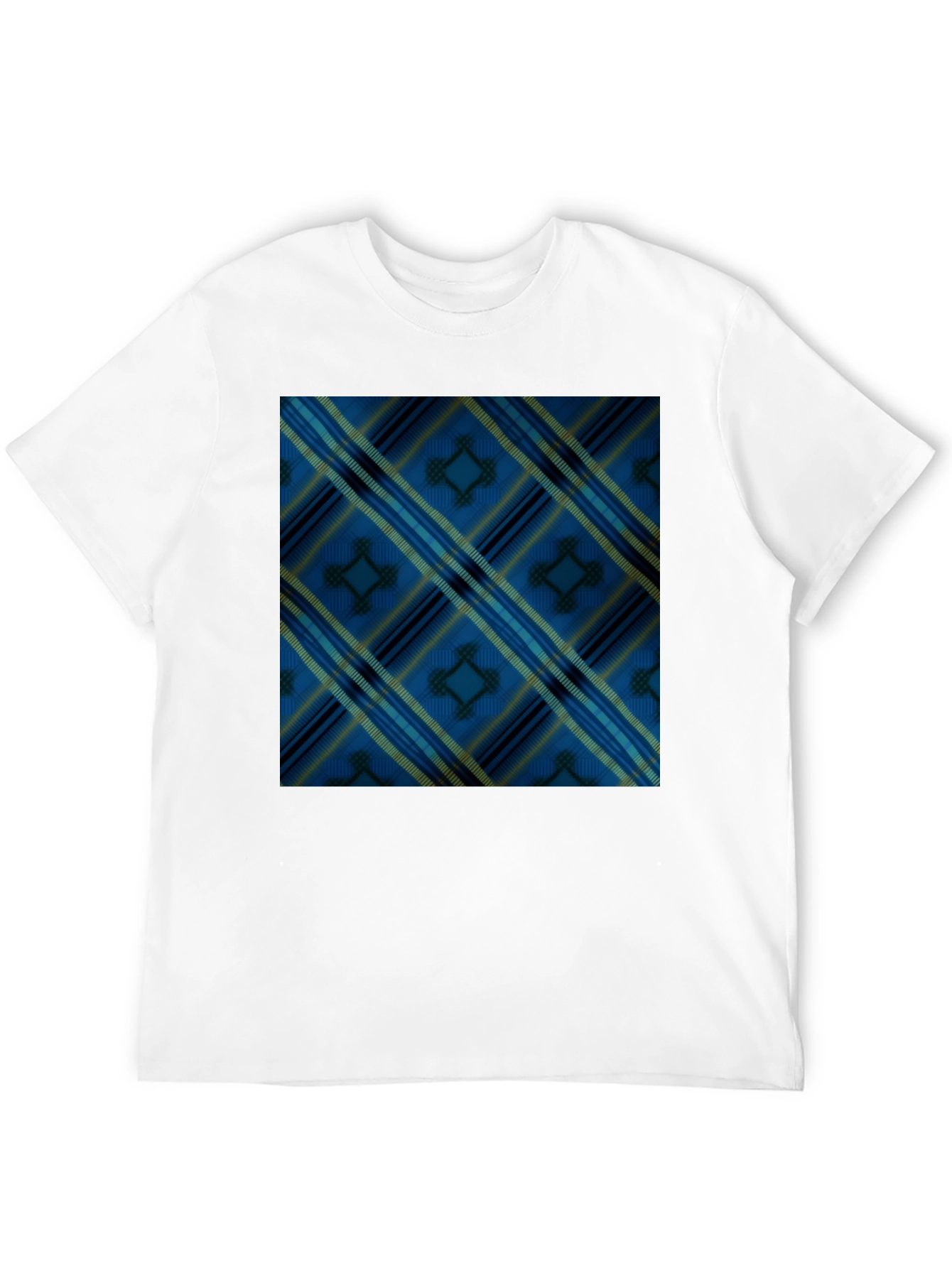 Black Blue Plaid Pattern Black T-Shirt view 12