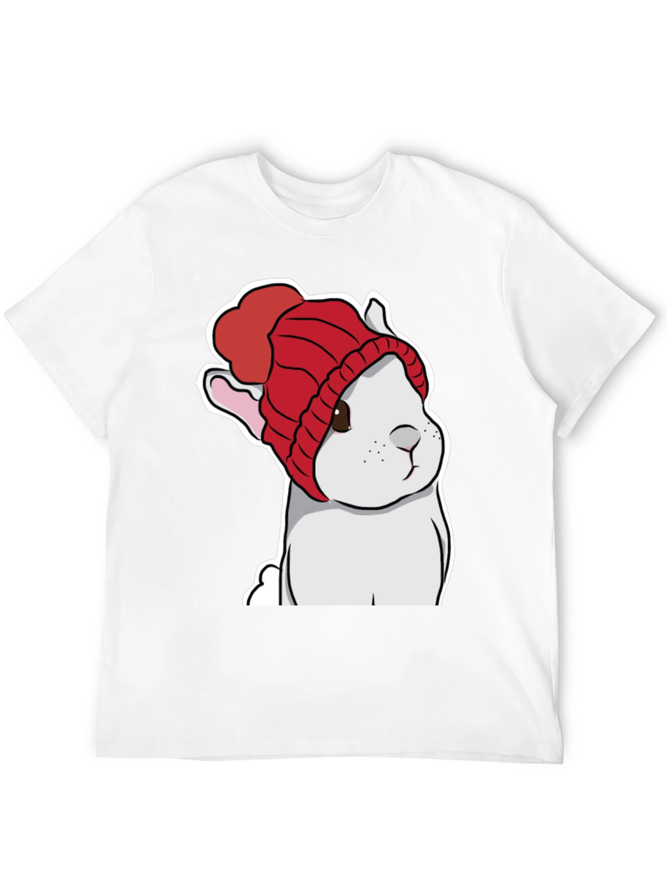 Black Cute Bunny in Red Knit Hat T-Shirt view 12