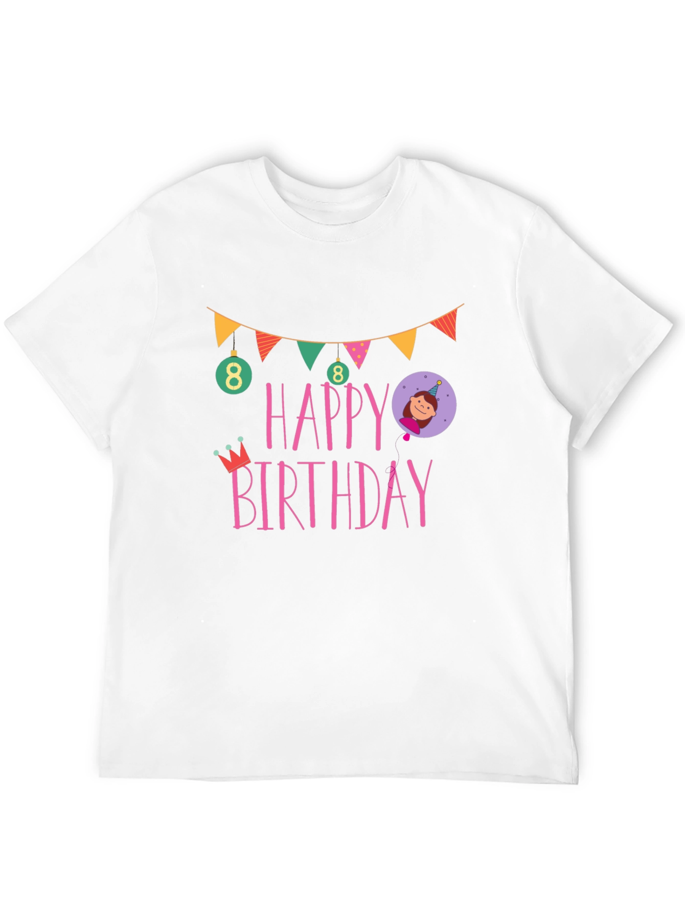 Black Happy 8th Birthday T-Shirt, Black Cotton Tee view 12