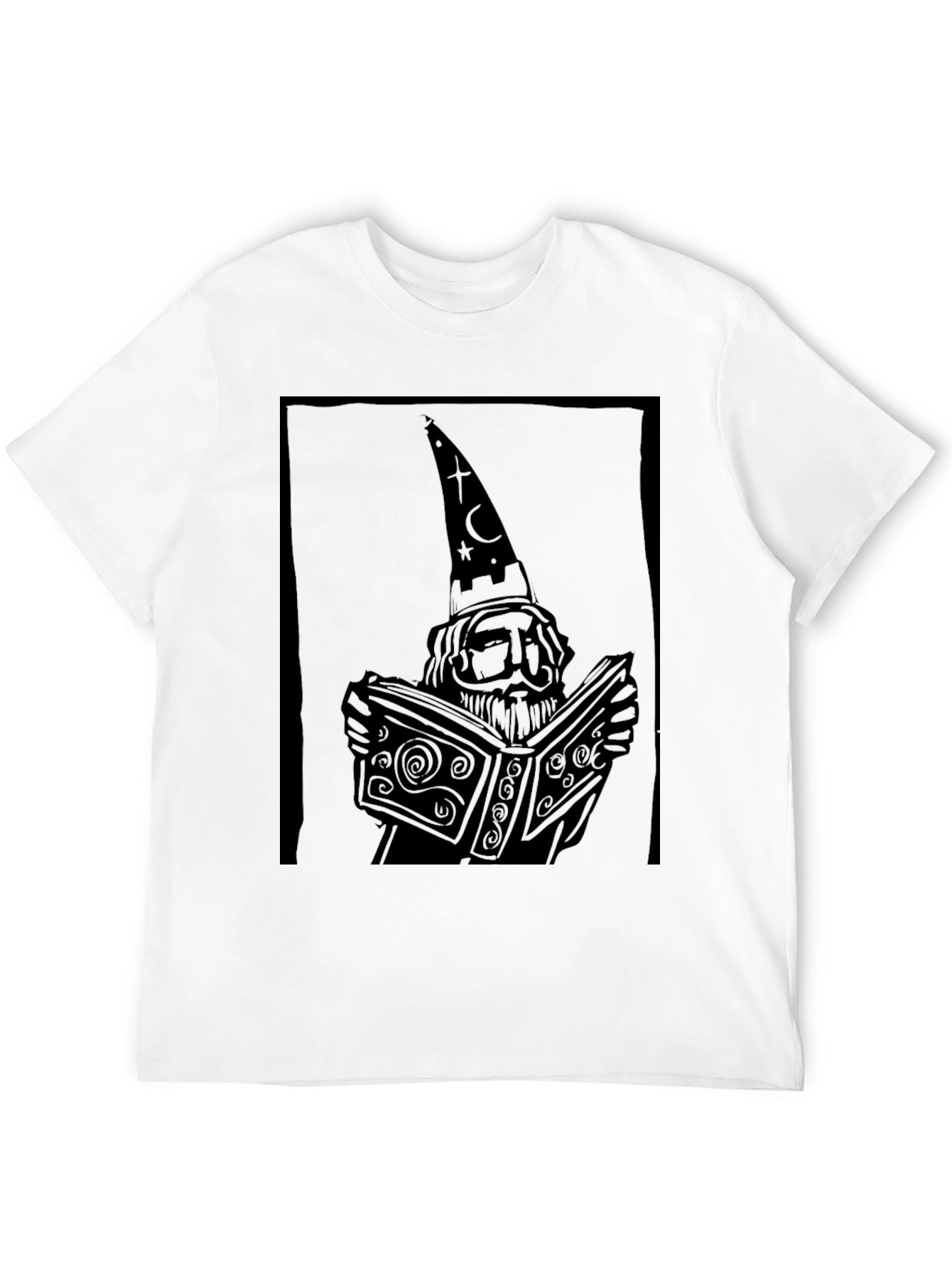Black Wizard Reading Book Graphic Black T-Shirt view 12