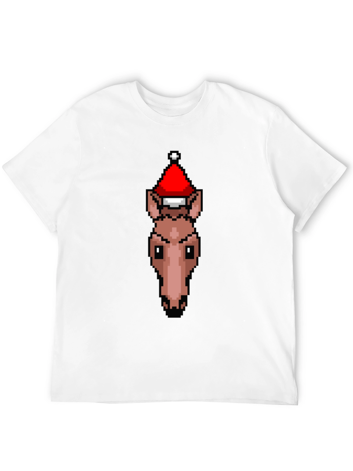 Black Pixel Art Horse Santa Hat T-Shirt view 12