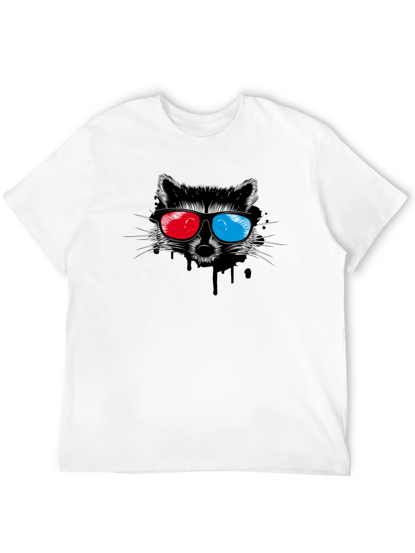Black Cool Raccoon 3D Glasses Graphic Black T-Shirt view 12