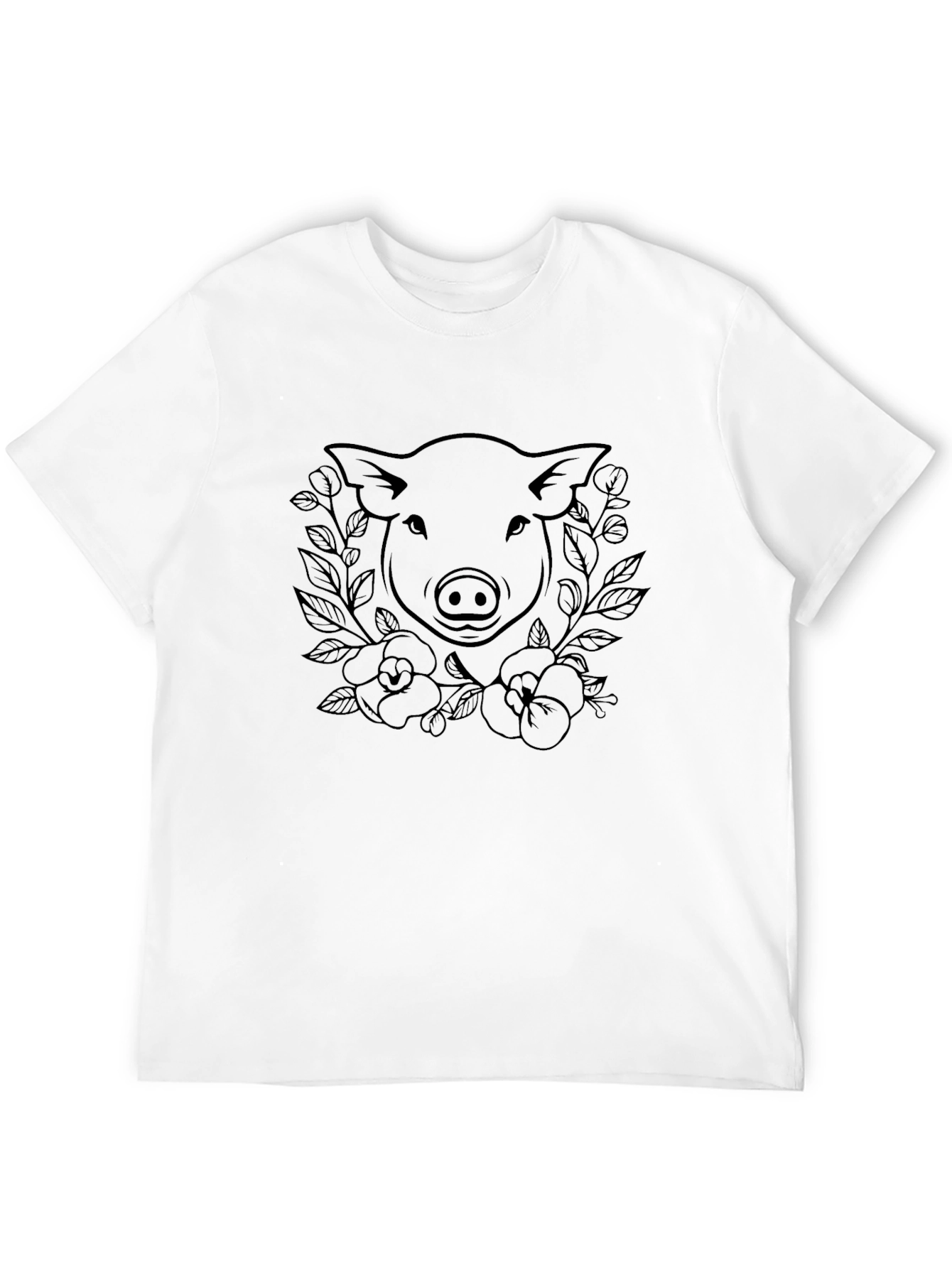 Pig Floral Graphic Tee - Black Cotton T-Shirt - 12