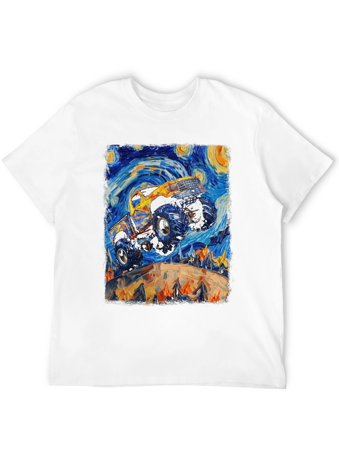 Black Monster Truck Starry Night Art Graphic T-Shirt view 12