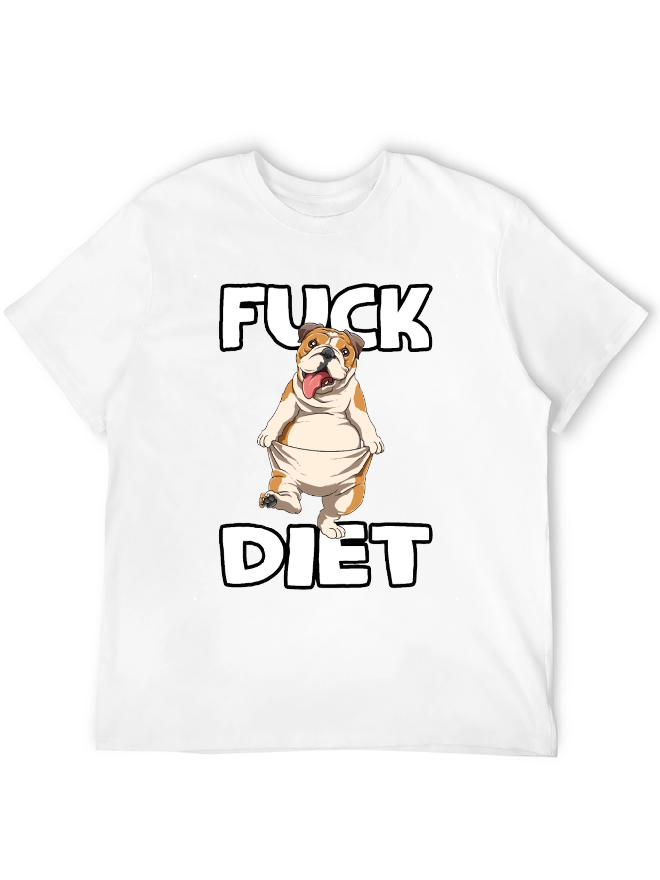 Black Funny 'Fuck Diet' Bulldog Graphic T-Shirt view 12