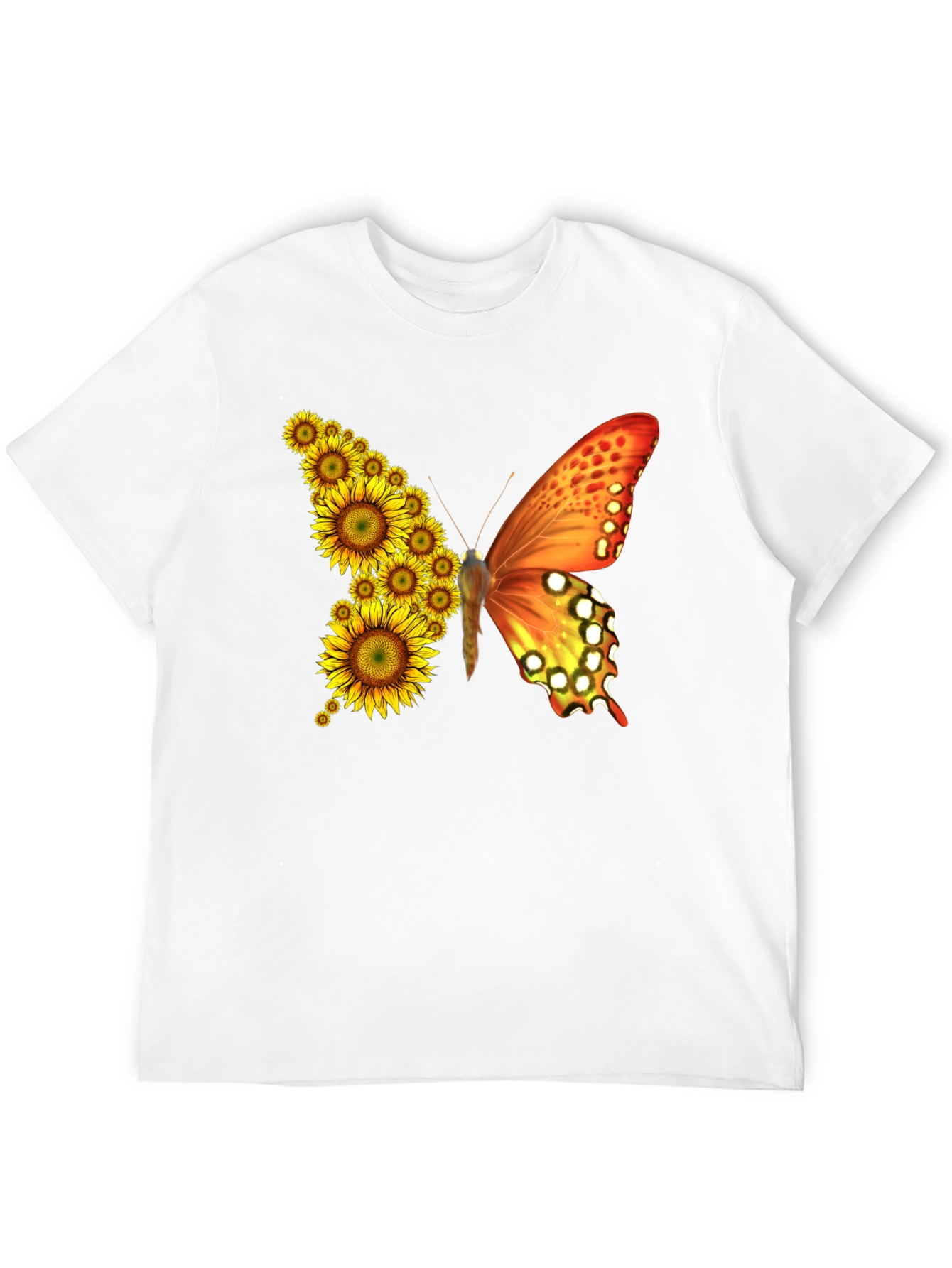 Sunflower Butterfly Graphic Tee - Black Cotton Blend Shirt - 12