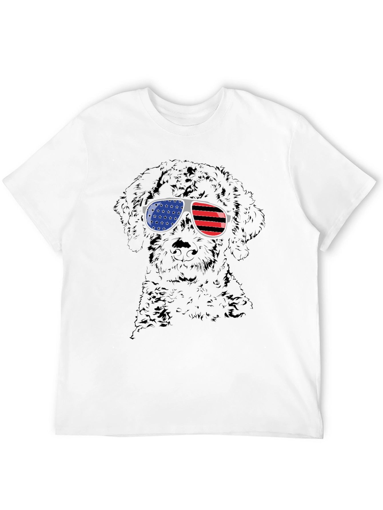 Black Cool Dog American Flag Sunglasses Black T-Shirt view 12