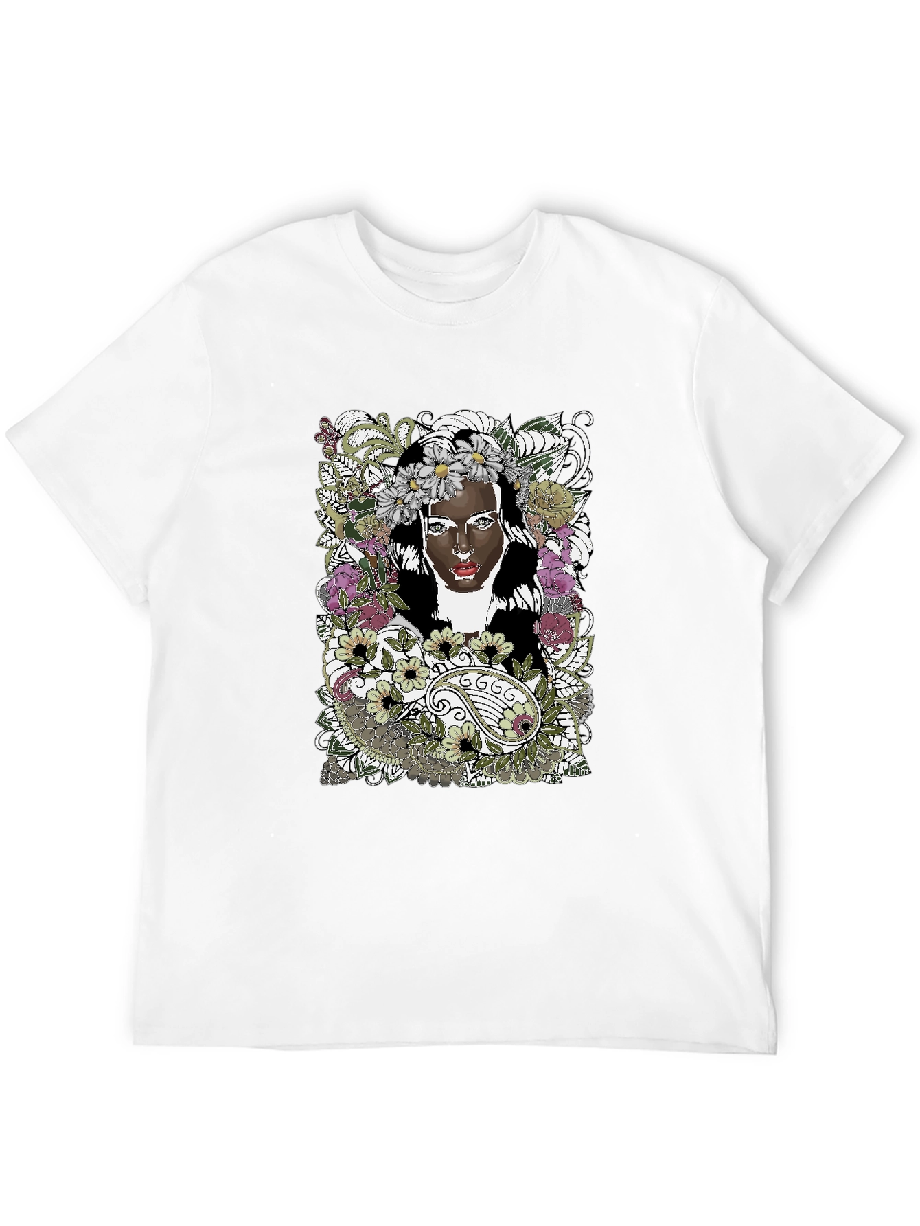 Black Floral Woman Graphic Tee - Black Unisex T-Shirt view 12