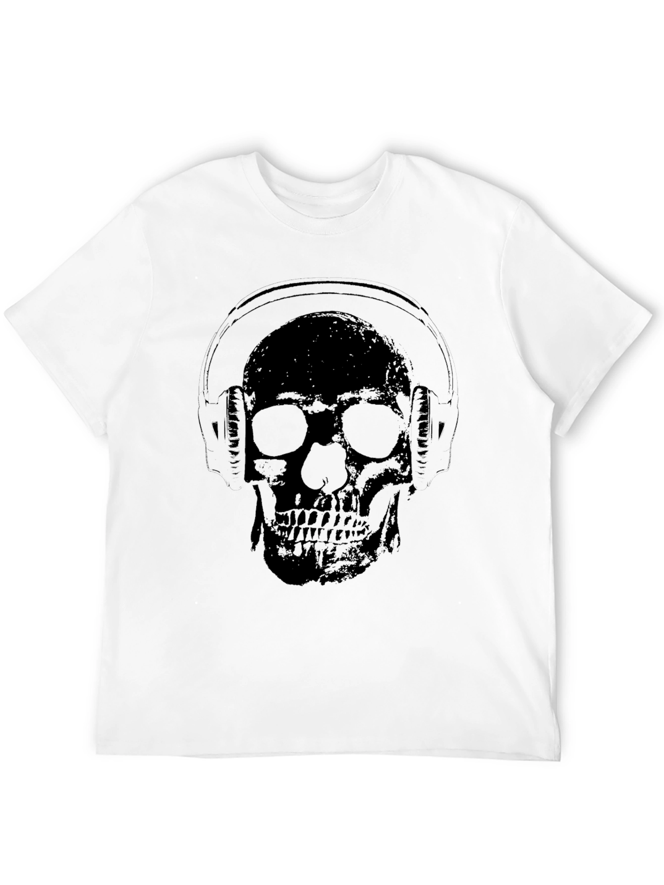 Black Skull Wearing Headphones Graphic Tee - Black view 12