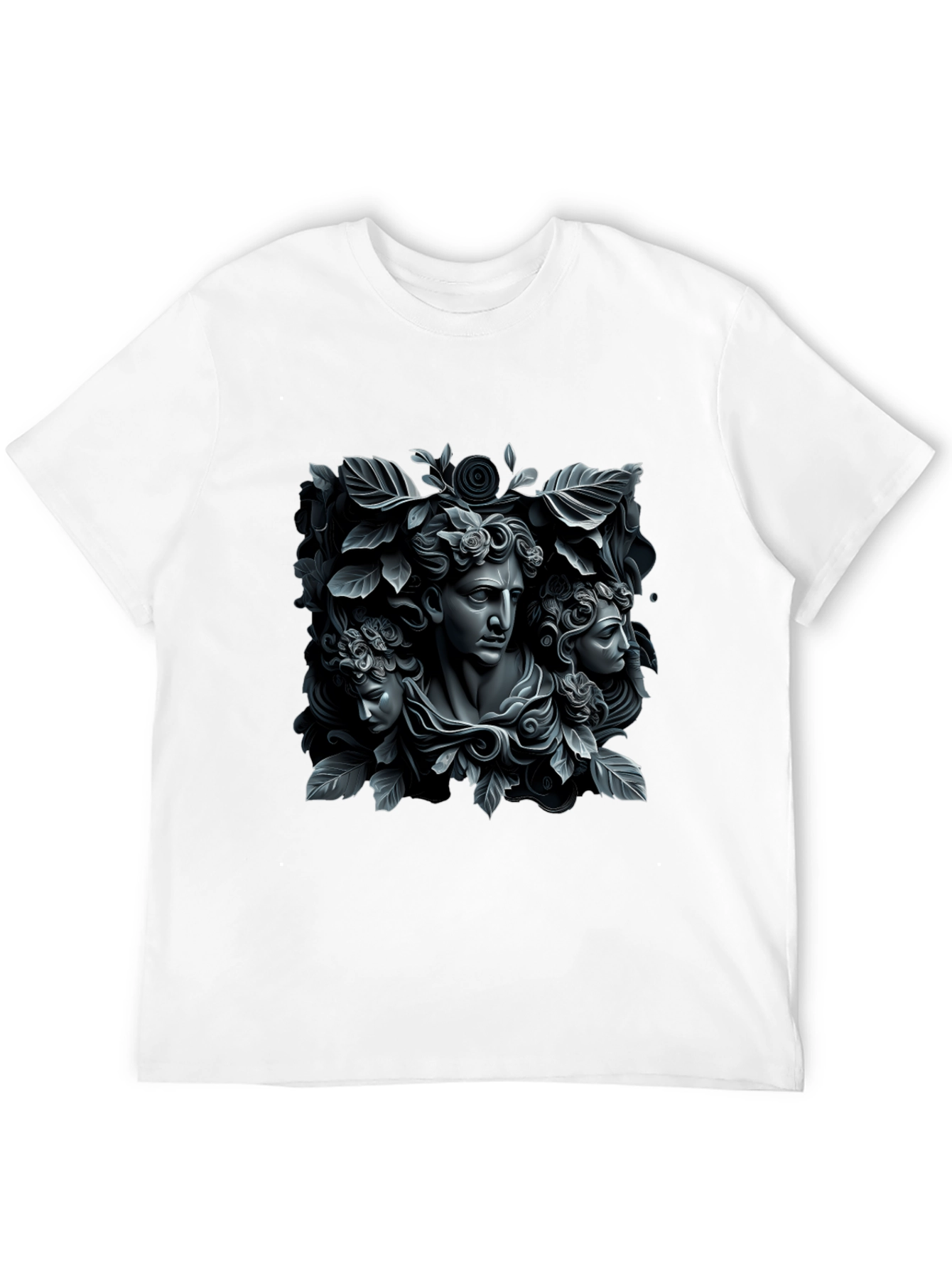 Black Ancient Art Tee: Floral Statue T-Shirt view 12
