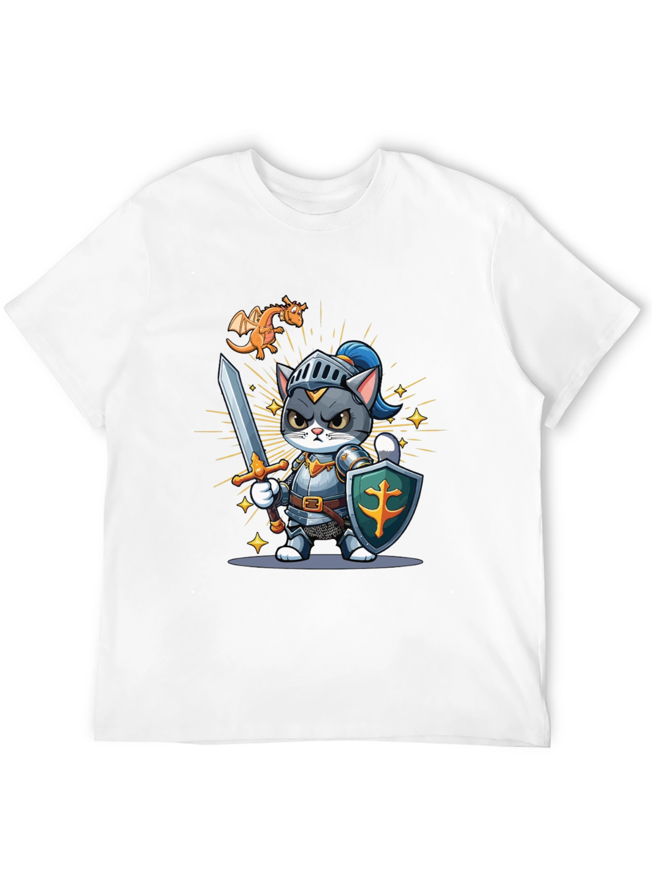 Black Cat Knight T-Shirt: Cartoon Medieval Warrior Tee view 12