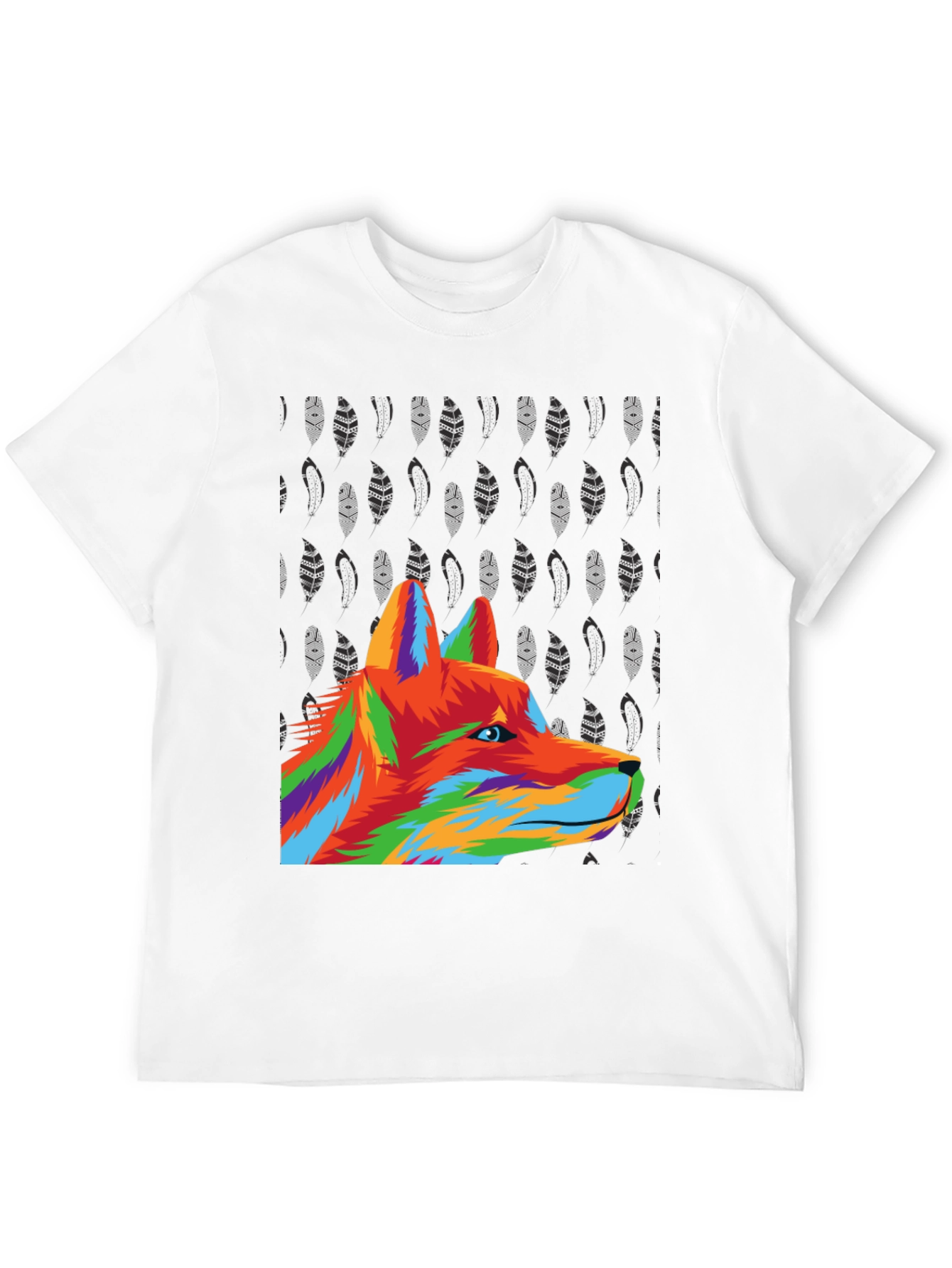 Black Vibrant Wolf Graphic Tee - Black Cotton Blend view 12