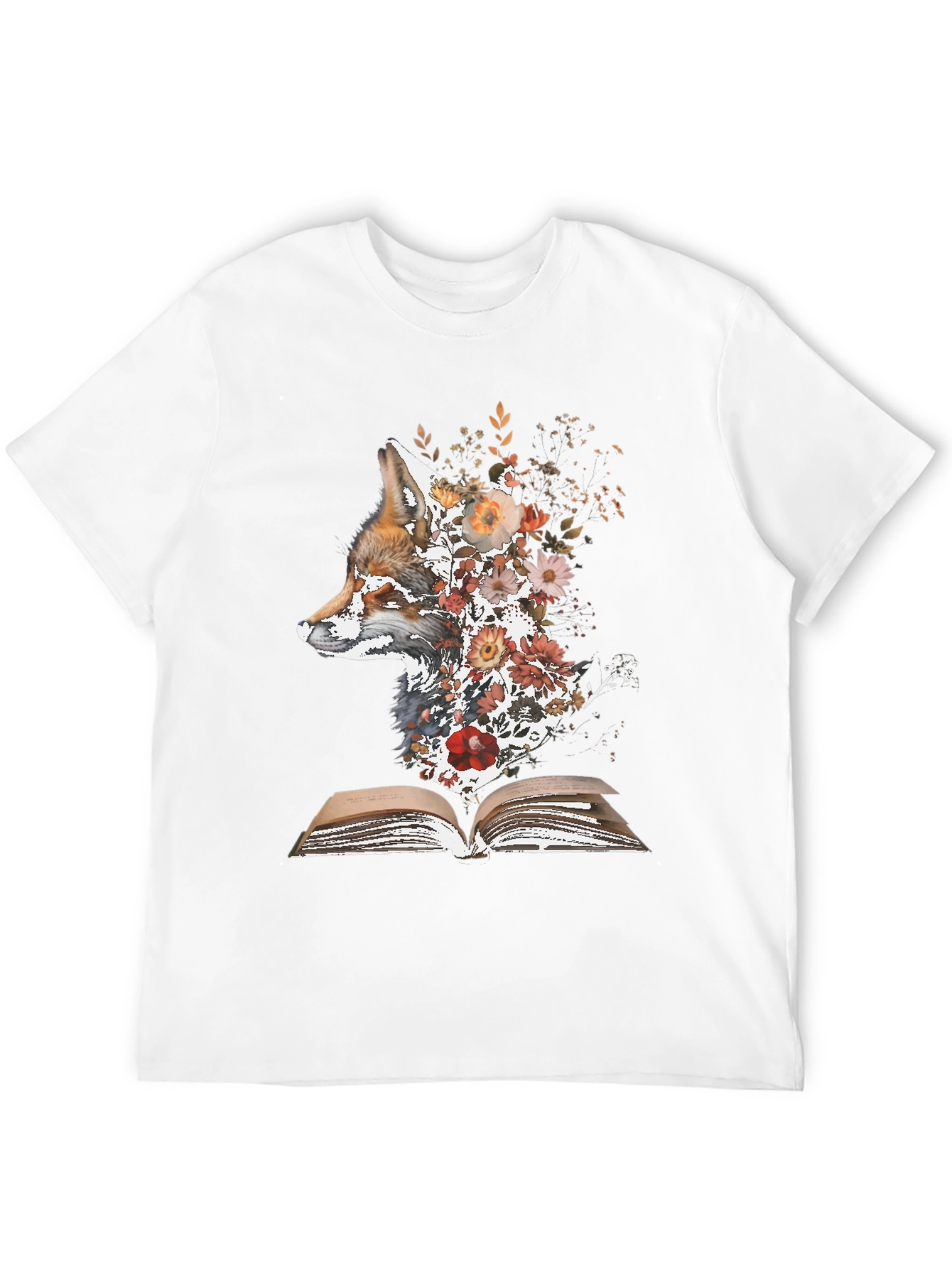 Black Fox & Flowers Book T-Shirt - Unique Nature Graphic Tee view 12