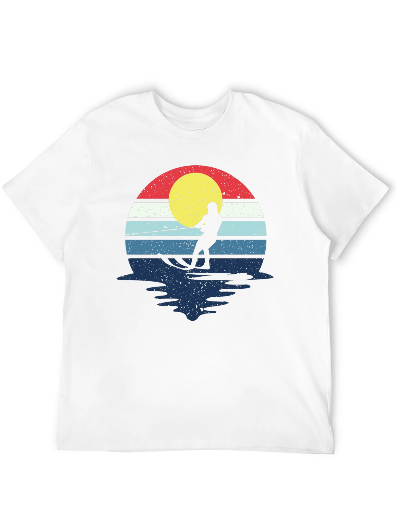 Black Retro Water Skiing T-Shirt - Vintage Sunset Design view 12