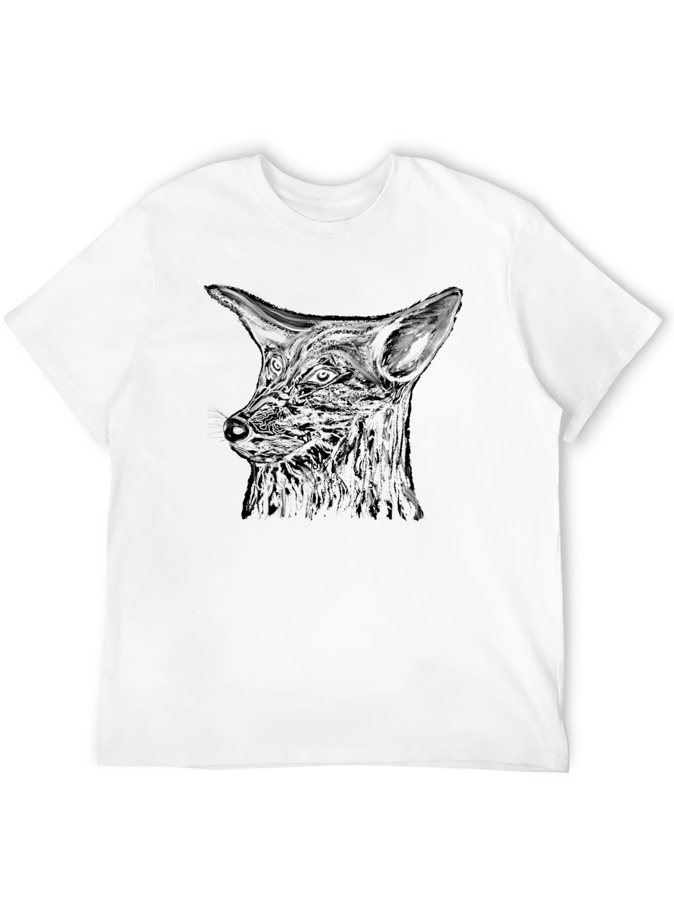 Black Black Fox Head Graphic Print Men's T-Shirt view 12