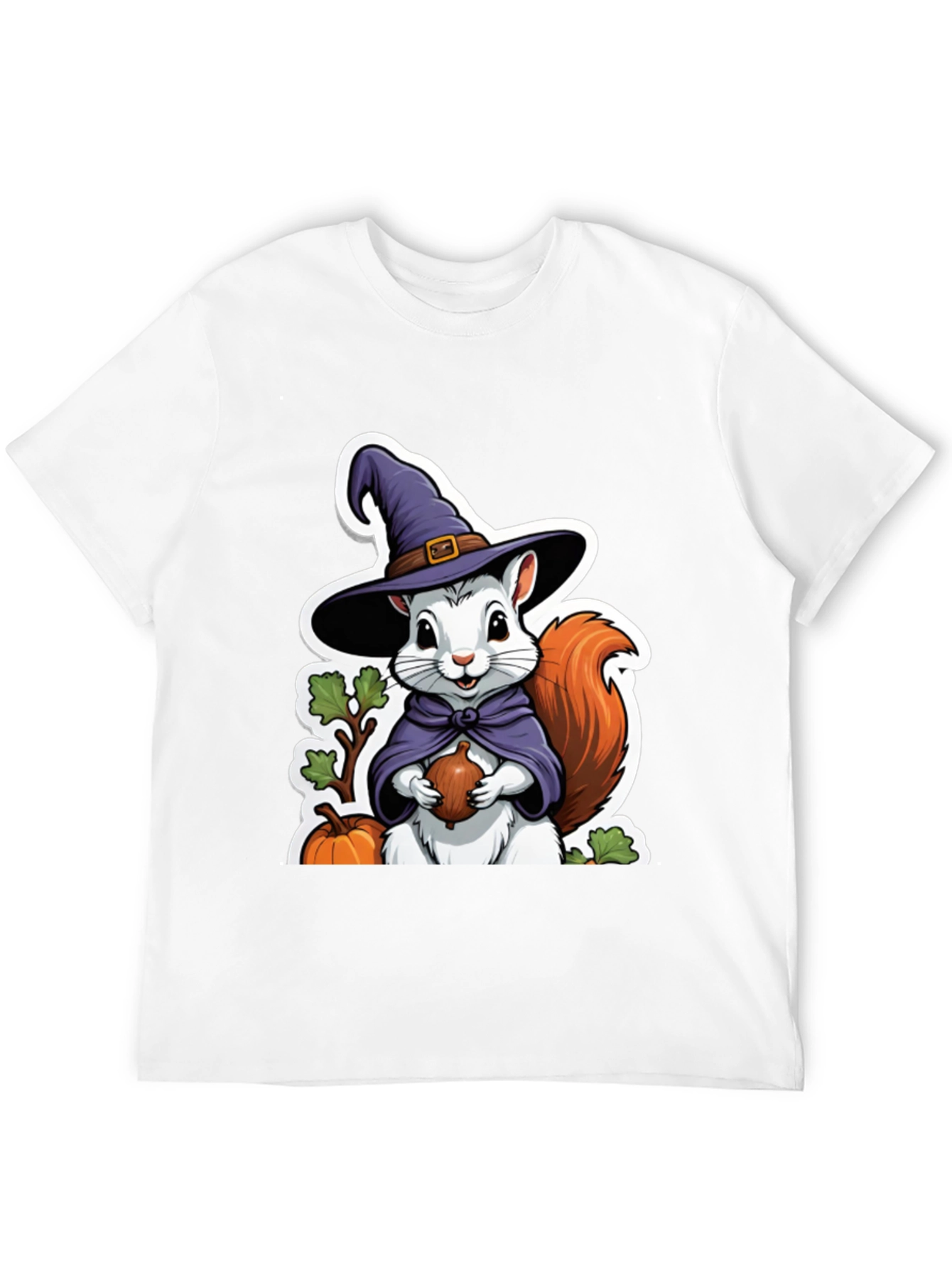 Black Whimsical Squirrel Witch T-Shirt view 12