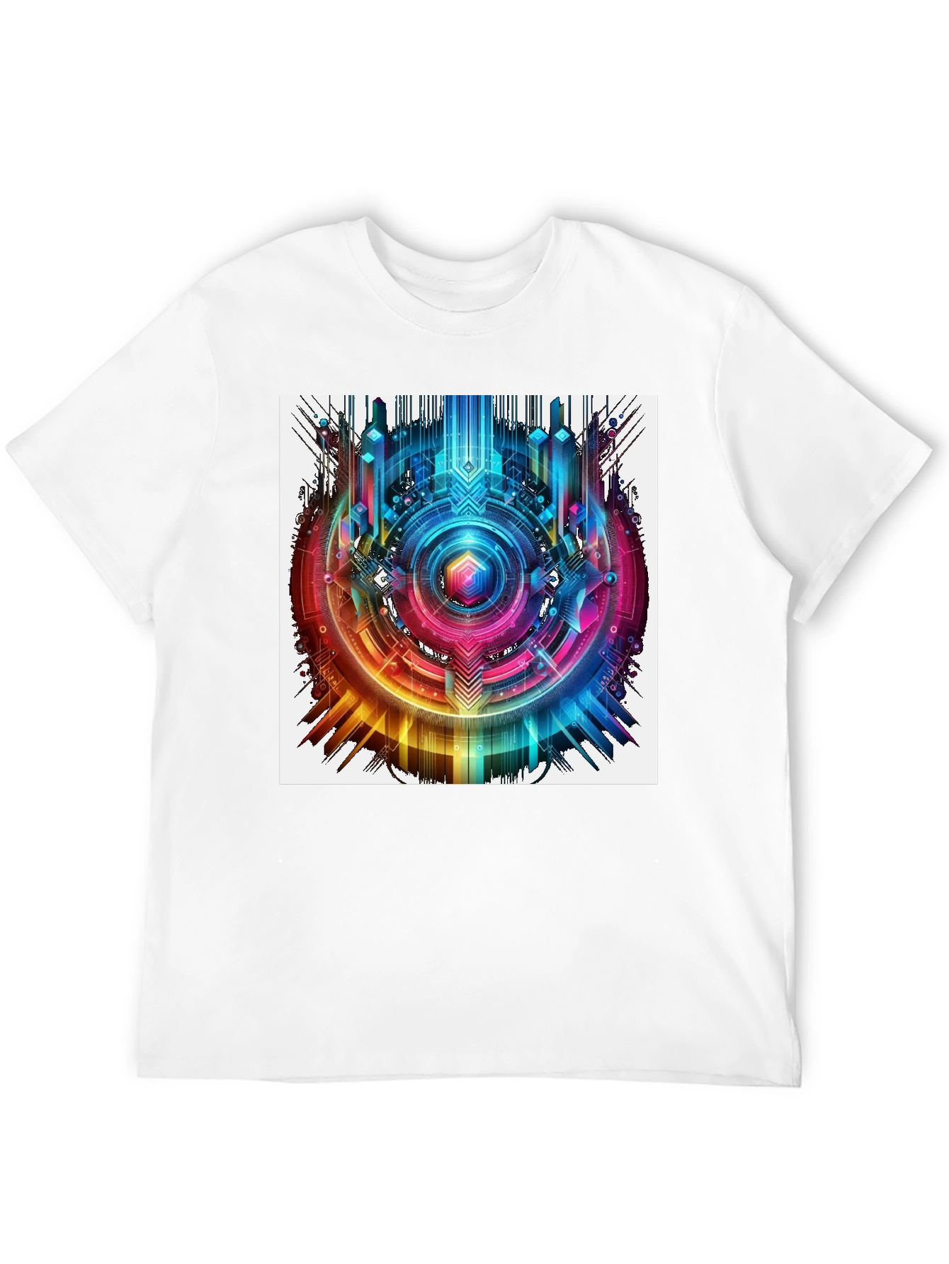 Black Abstract Geometric Rainbow Circle Graphic T-Shirt view 12