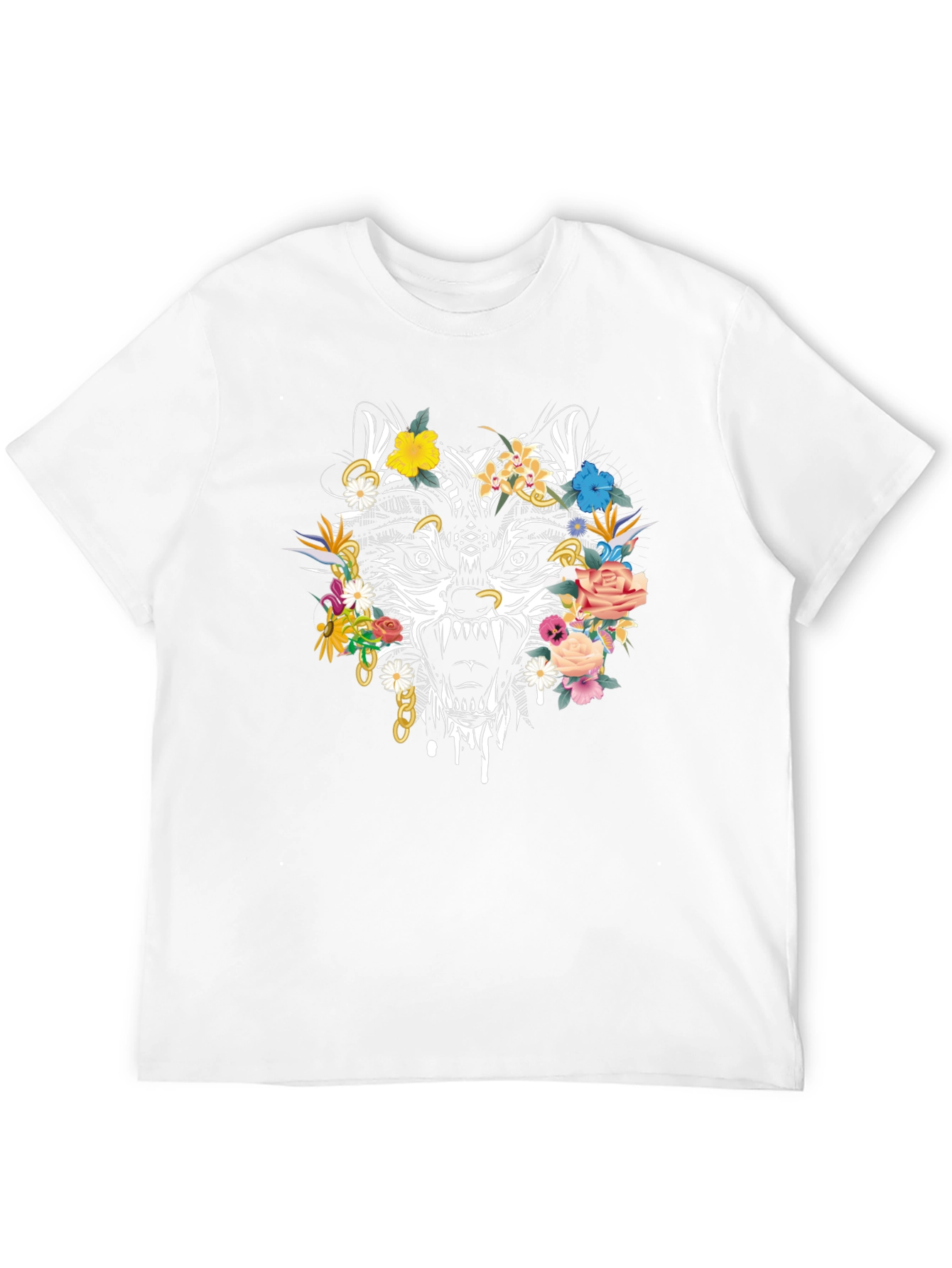 Black Floral Wolf Graphic Tee - Men's Black T-Shirt view 12