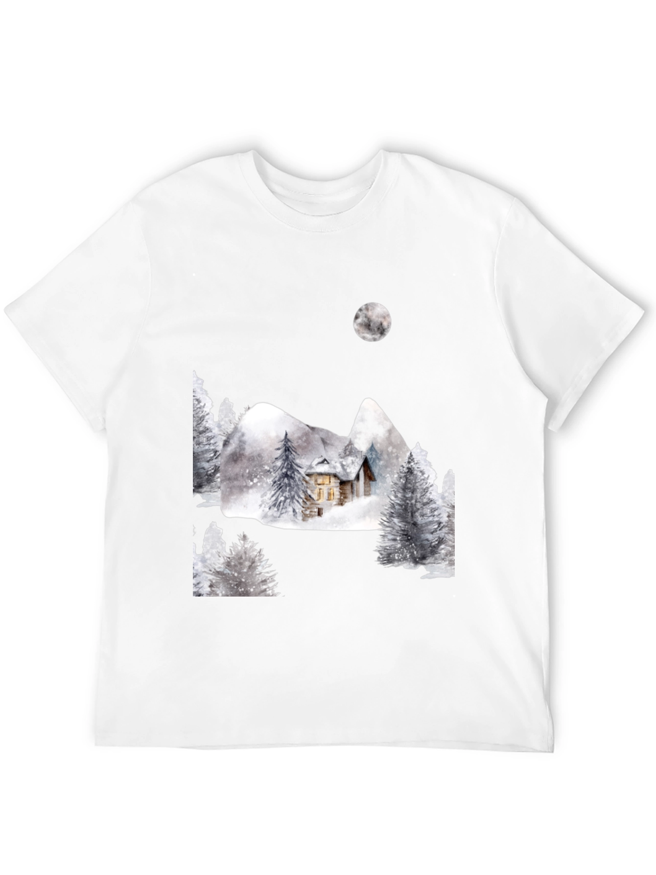 Black Winter Cabin Scene Black T-Shirt view 12
