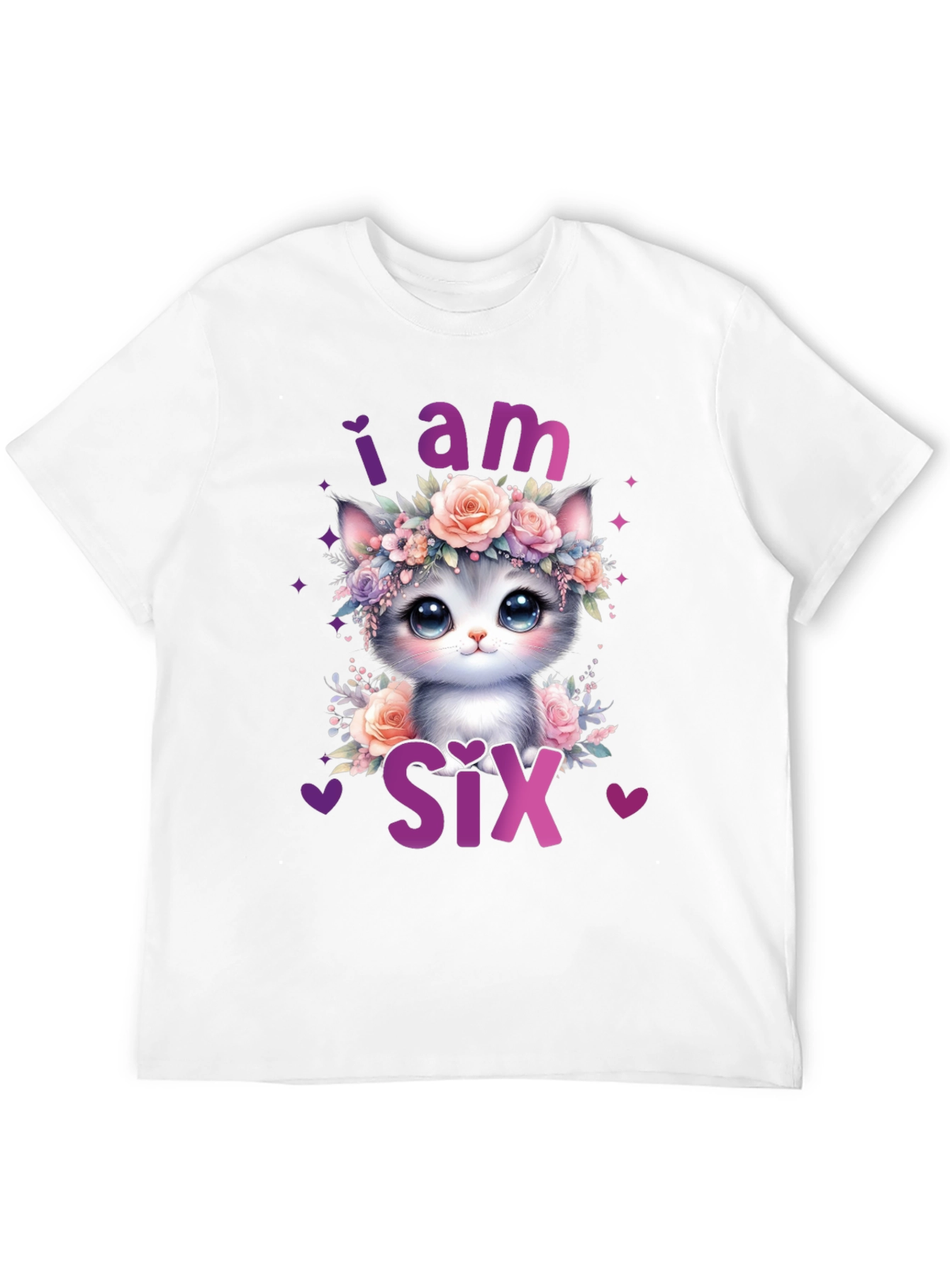 Black Cute Cat "I am Six" Birthday T-Shirt view 12