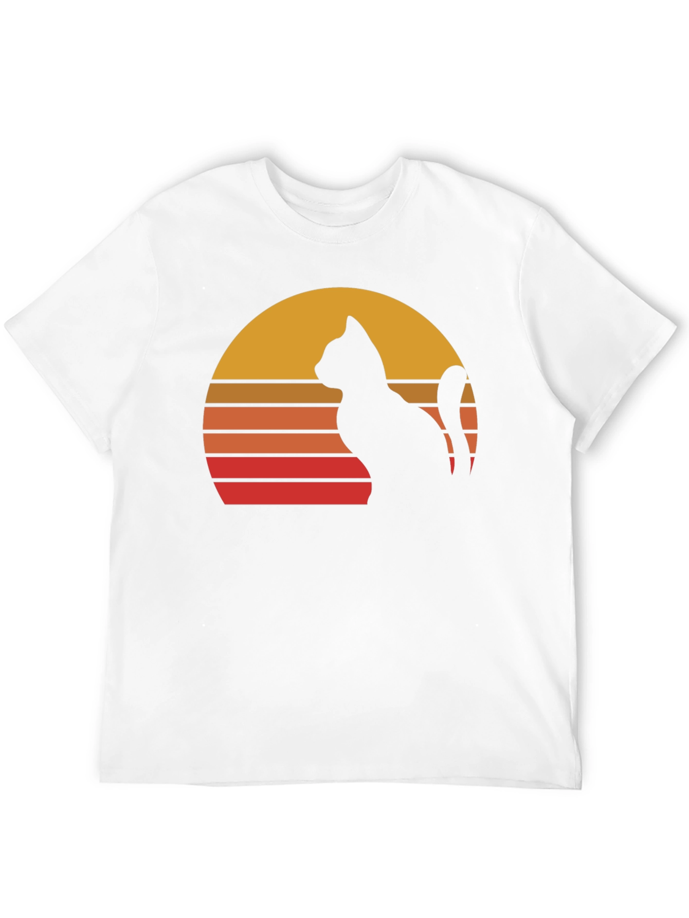 Black Retro Cat Sunset Graphic Tee - Black Cotton Blend Shirt view 12