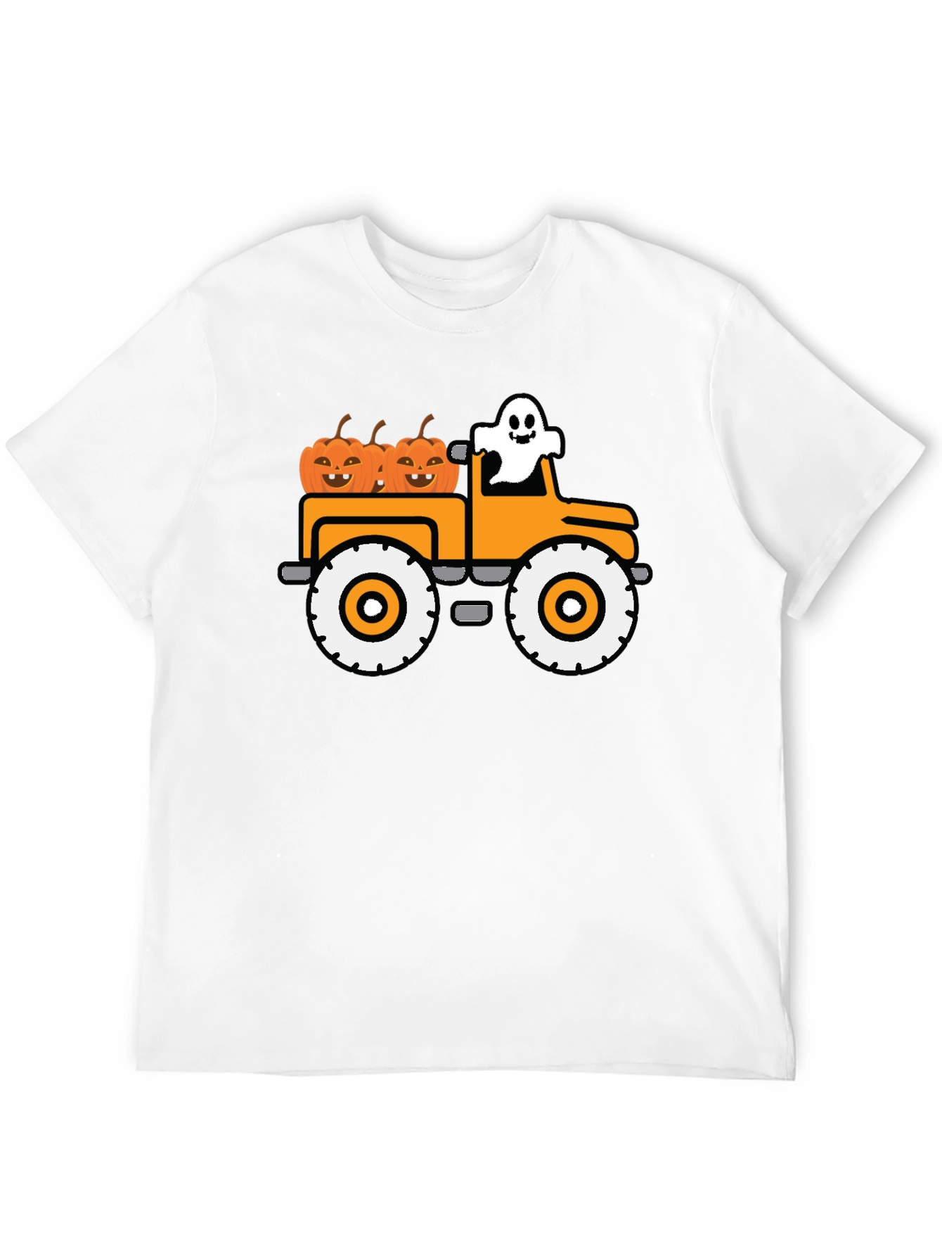 Black Halloween Ghost Pumpkin Truck T-Shirt view 12
