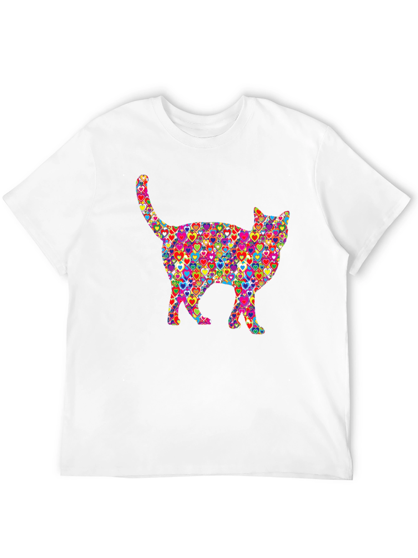 Black Colorful Heart Cat Graphic T-Shirt view 12
