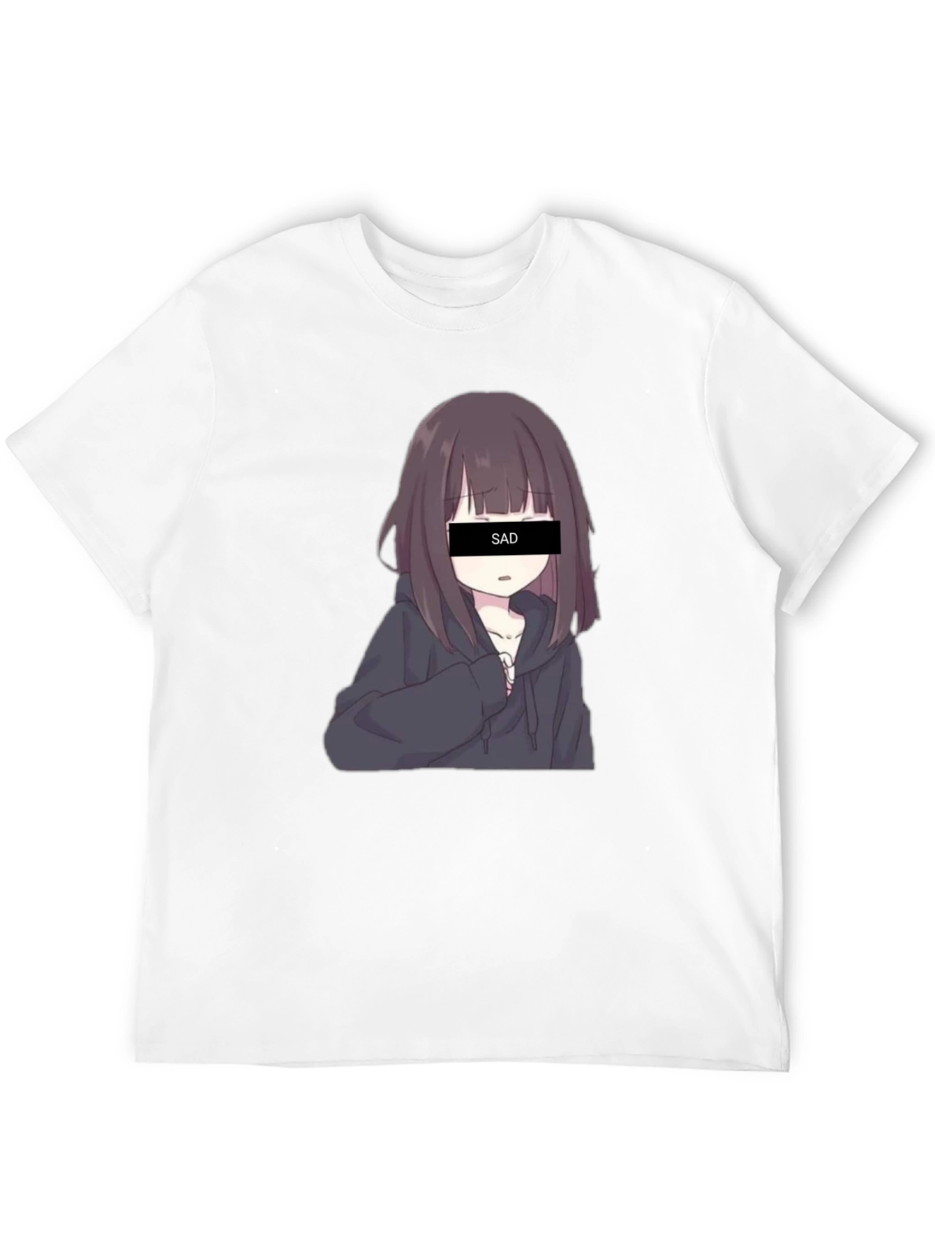 Black Anime Sad Girl Graphic Print Black T-Shirt view 12