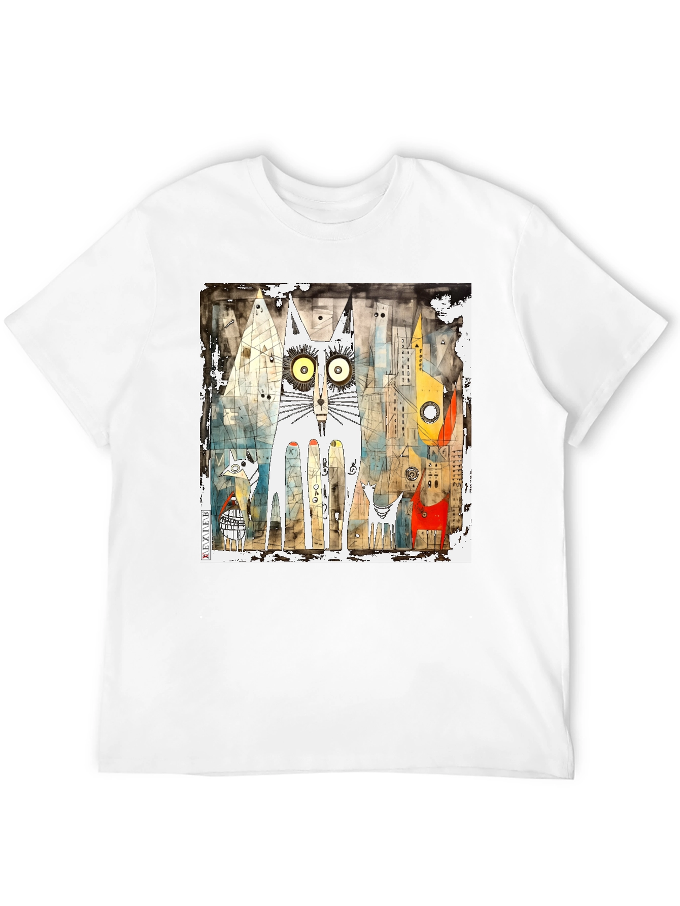 Black Urban Cat Art Graphic T-Shirt view 12