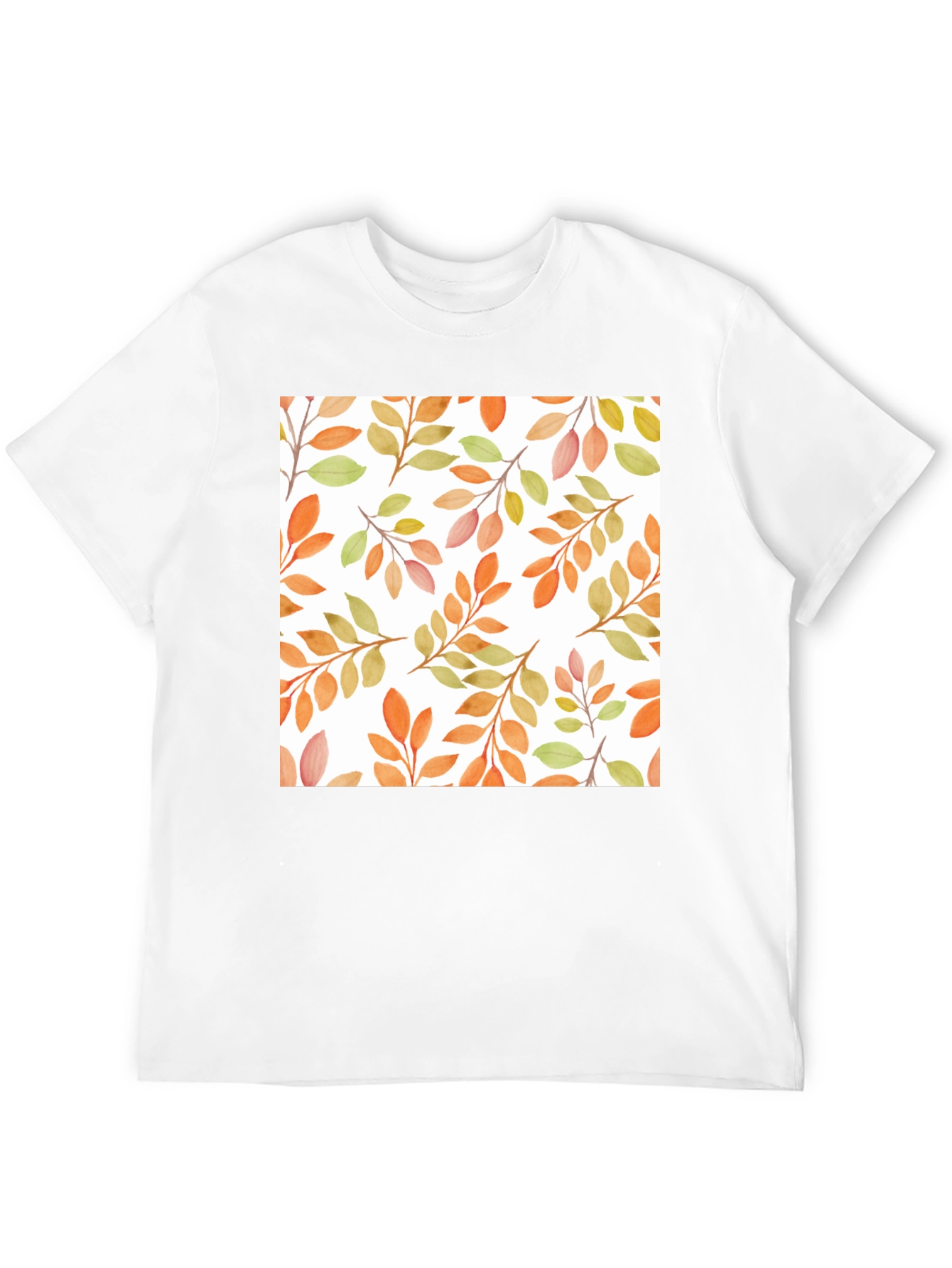 Black Autumn Leaves Pattern Black T-Shirt view 12