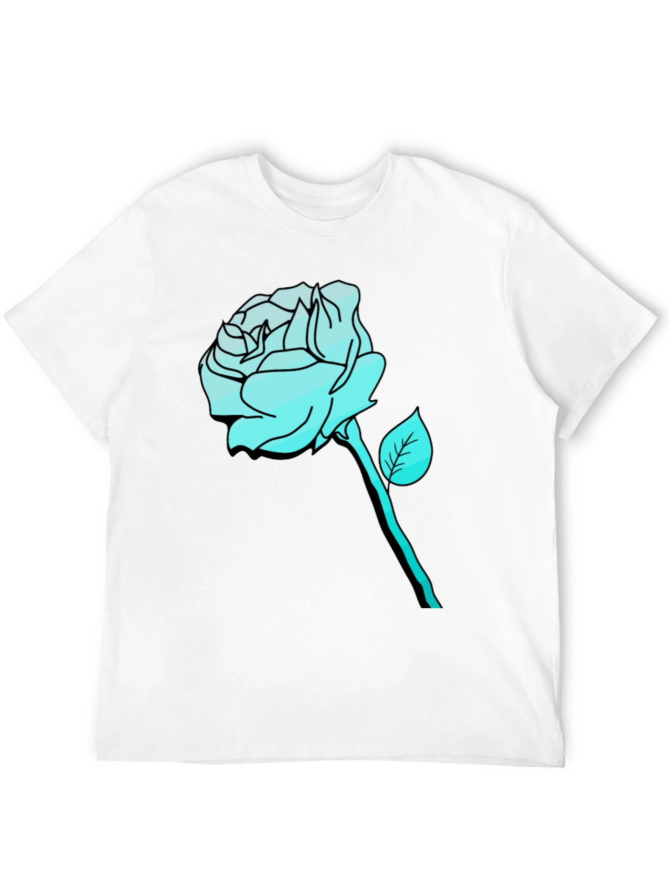 Black Men's Black T-Shirt with Aqua Rose Graphic view 12