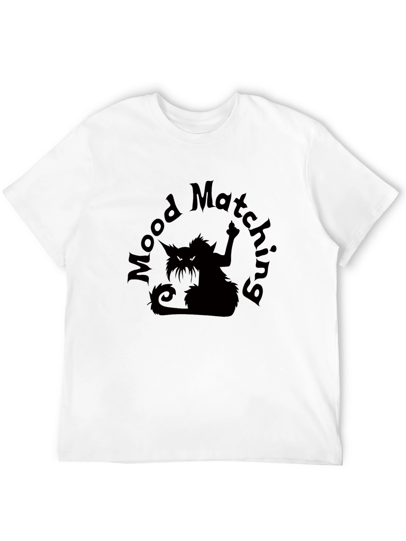 Black Mood Matching Cat Graphic Tee - Black Cotton T-Shirt view 12