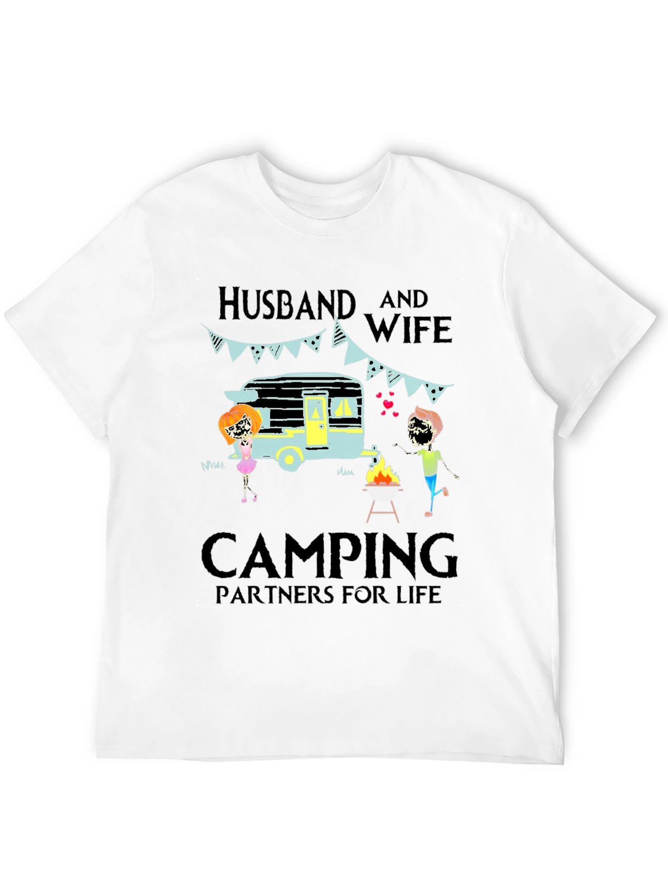 Black Husband & Wife Camping Partners Tee view 12