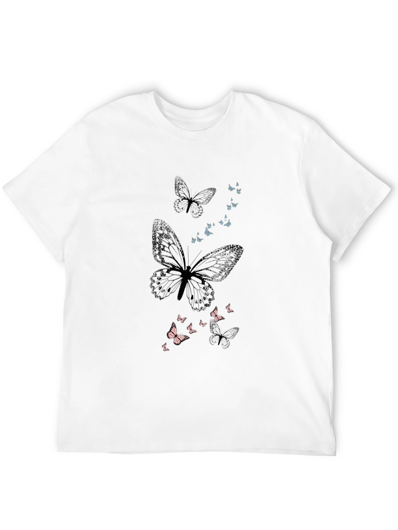 Black Butterfly Print Men's Black T-Shirt view 12