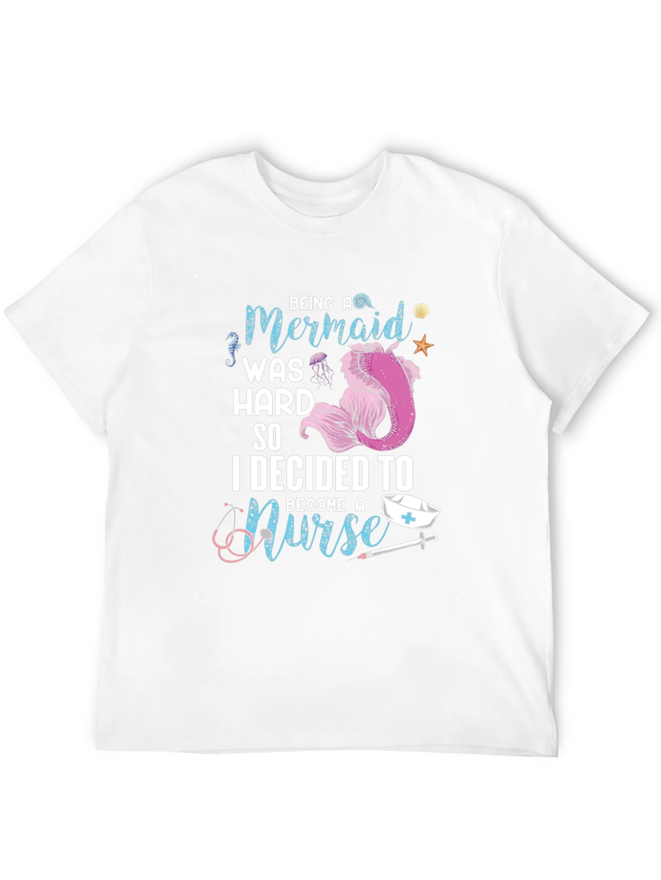 Black Mermaid Nurse Graphic Tee - Novelty T-Shirt view 12