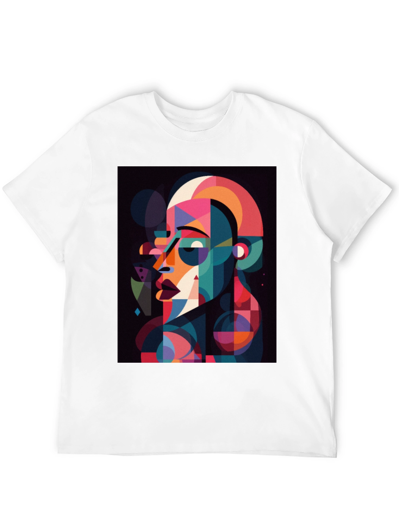 Black Abstract Geometric Face Graphic Black T-Shirt view 12
