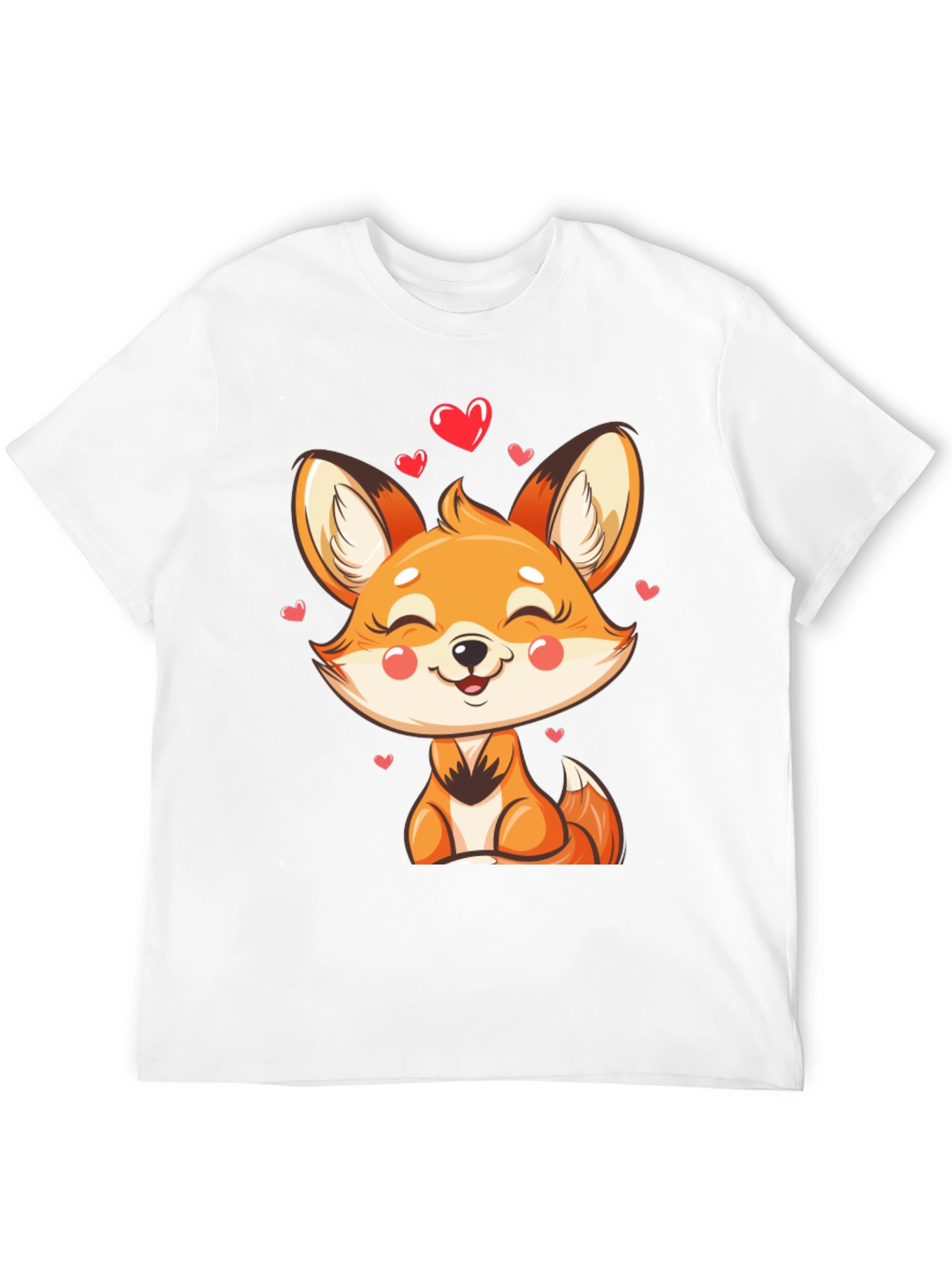 Black Cute Fox Heart Graphic Black T-Shirt view 12