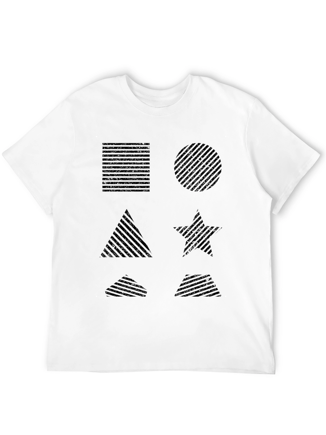 Black Geometric Shapes Pattern Black T-Shirt view 12