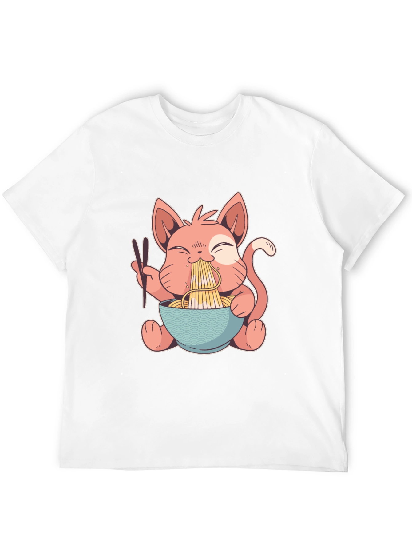 Black Cute Cat Ramen T-Shirt - Black Cotton Tee view 12