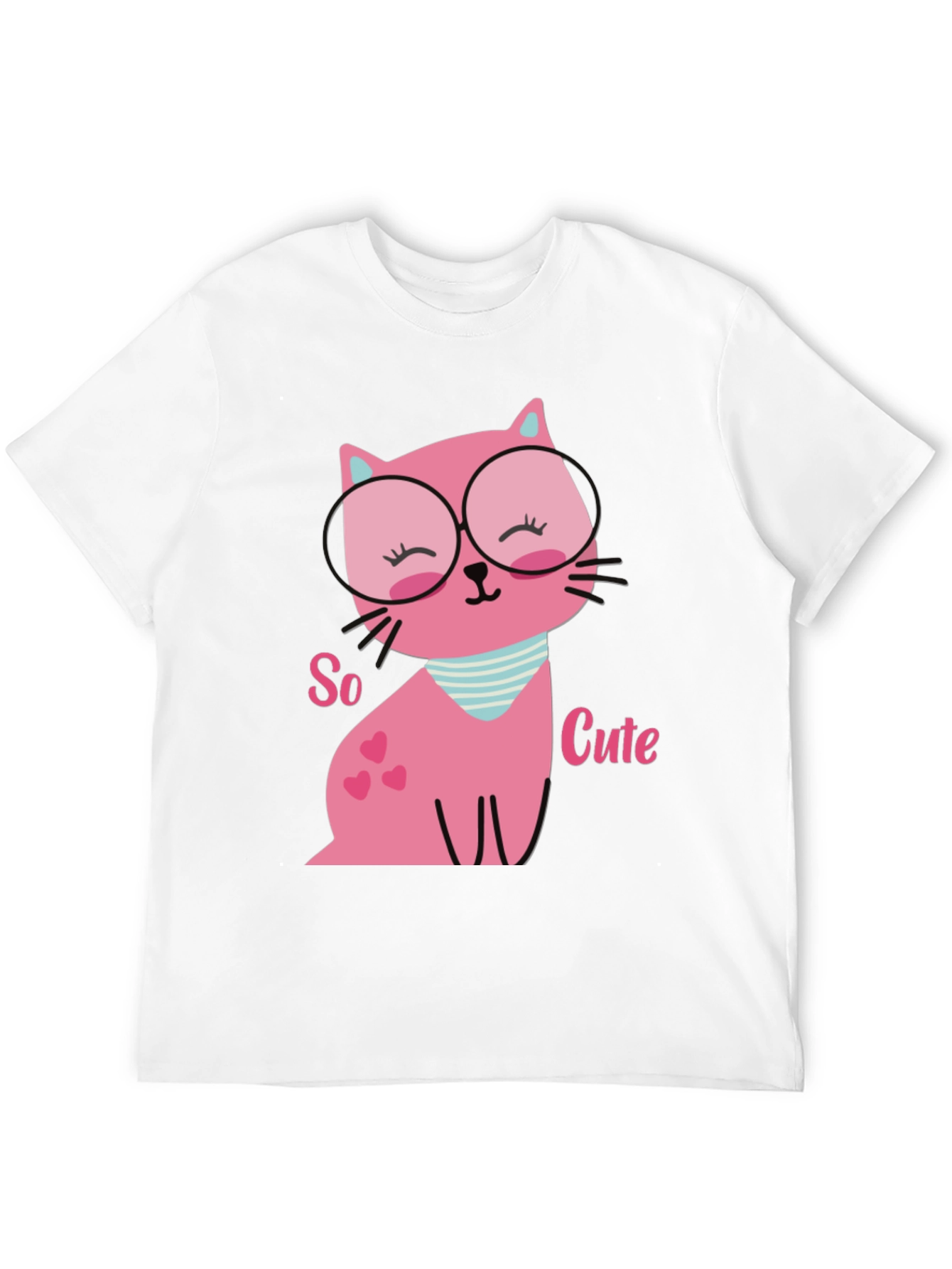Black Cute Pink Cat T-Shirt view 12