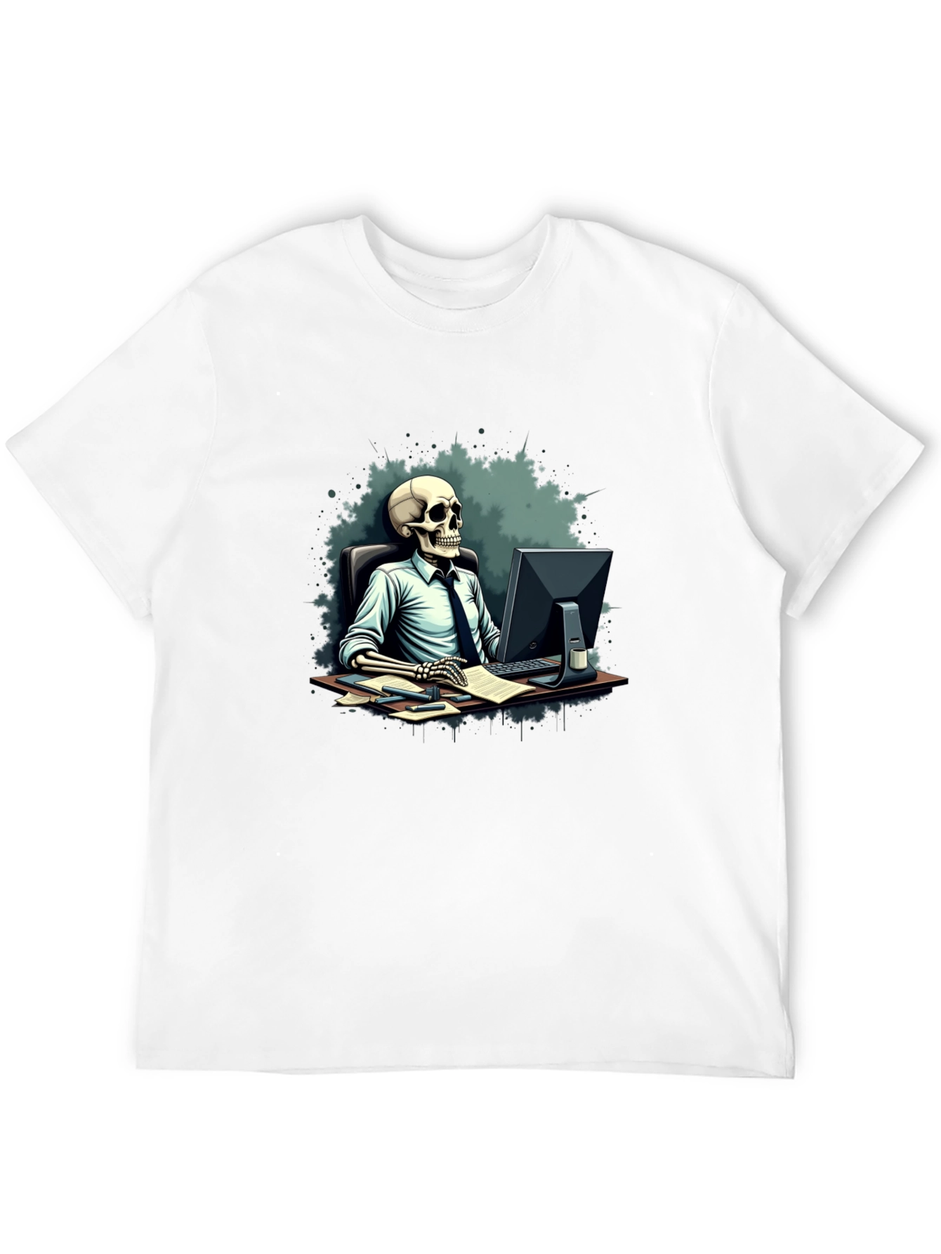 Black Skeleton Office Worker Black T-Shirt view 12