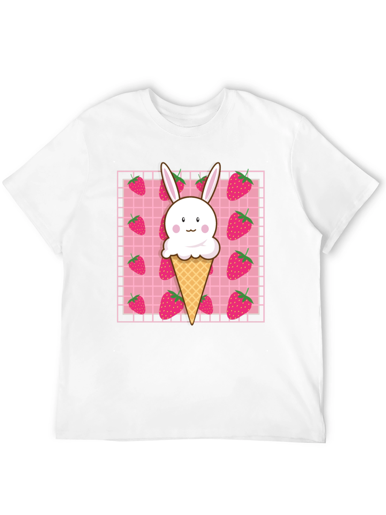 Black Kawaii Strawberry Bunny Ice Cream T-Shirt view 12