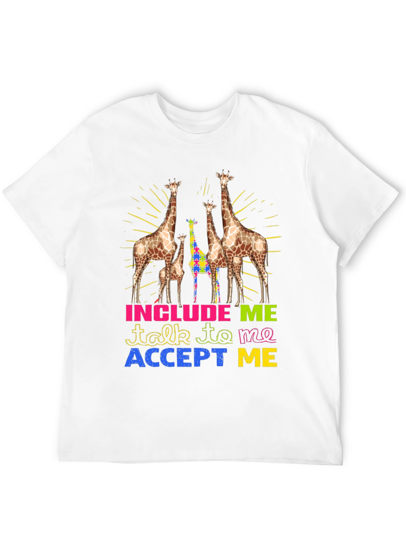 Black Autism Awareness Giraffe T-Shirt view 12