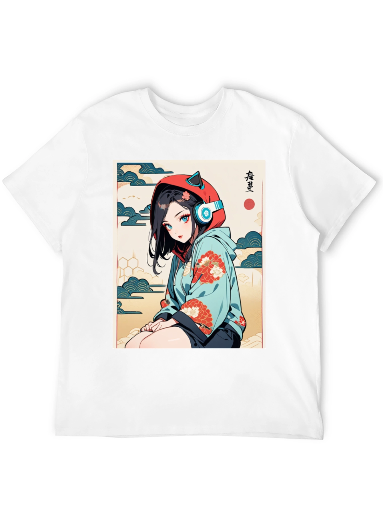 Black Anime Girl Ukiyo-e Style Graphic Tee view 12
